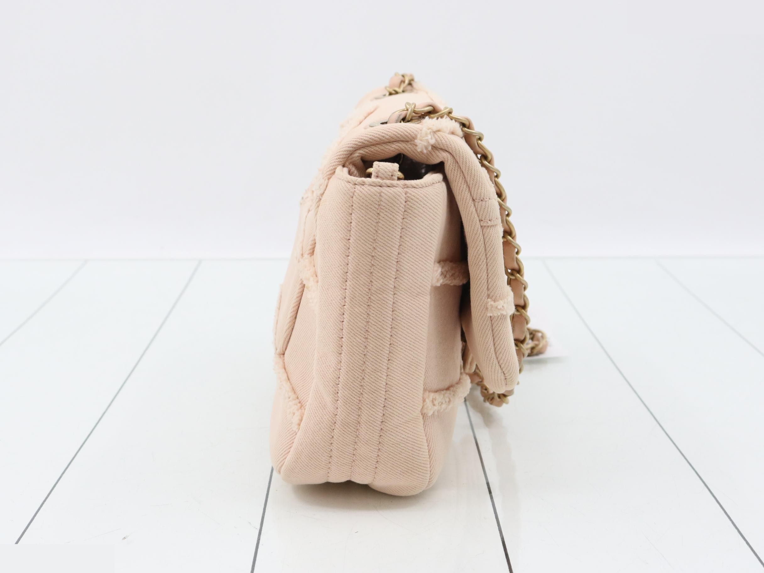 Canvas Chevron Single Flap Chain Shoulder Bag, Pink, Gold Hardware — view 4