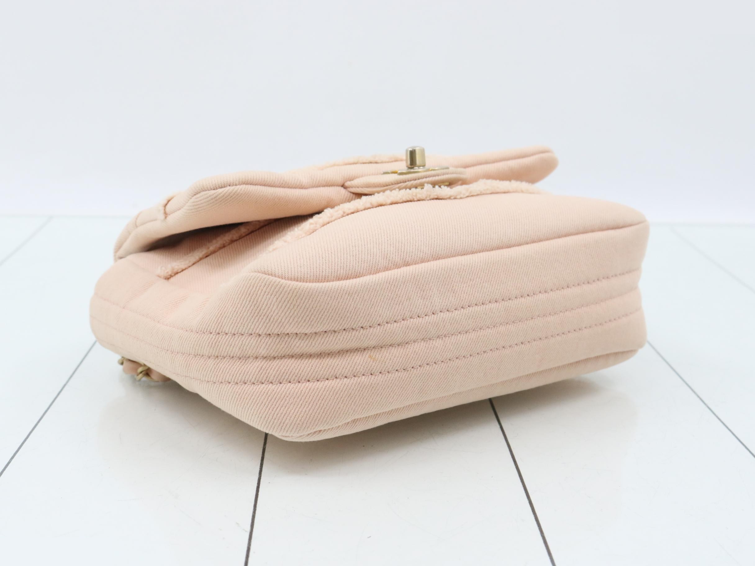 Canvas Chevron Single Flap Chain Shoulder Bag, Pink, Gold Hardware — view 5