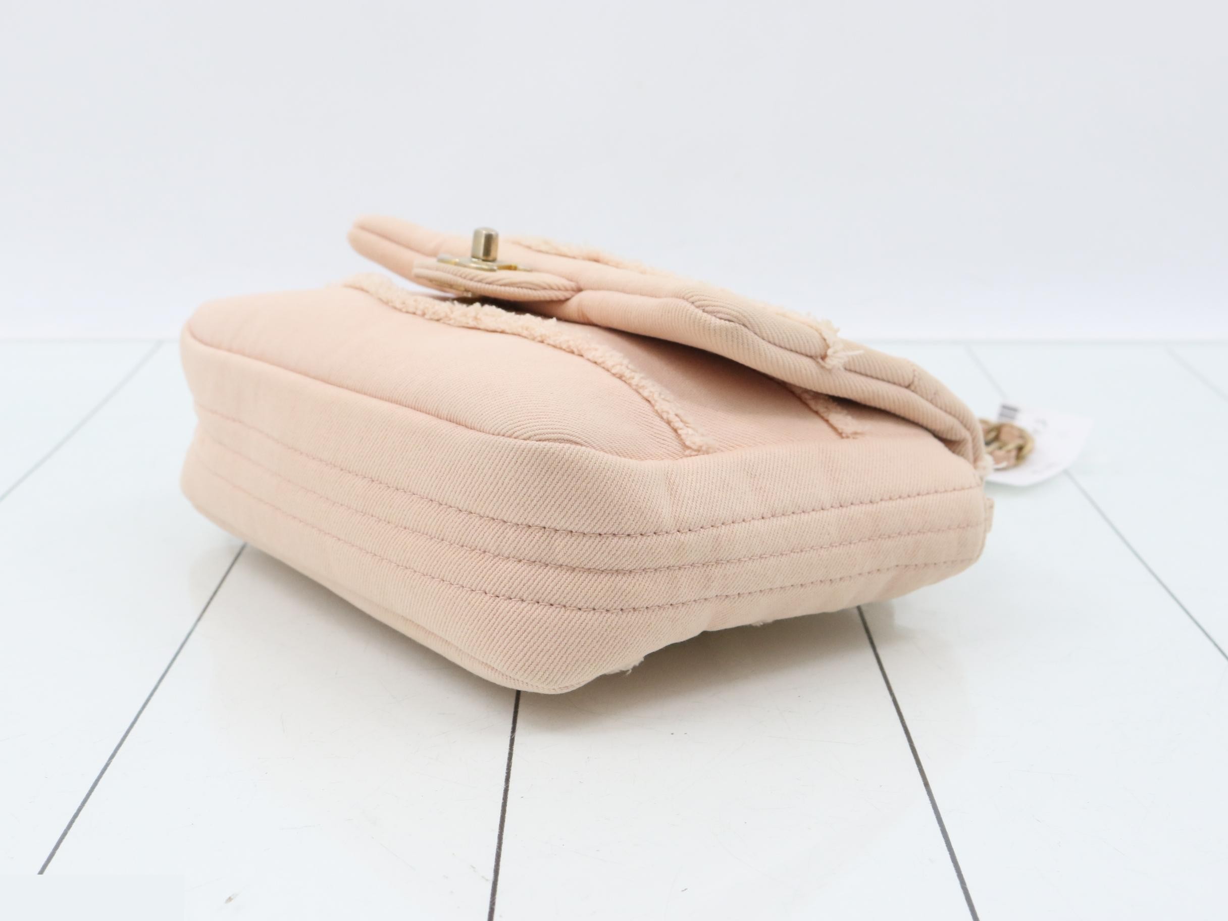 Canvas Chevron Single Flap Chain Shoulder Bag, Pink, Gold Hardware — view 6