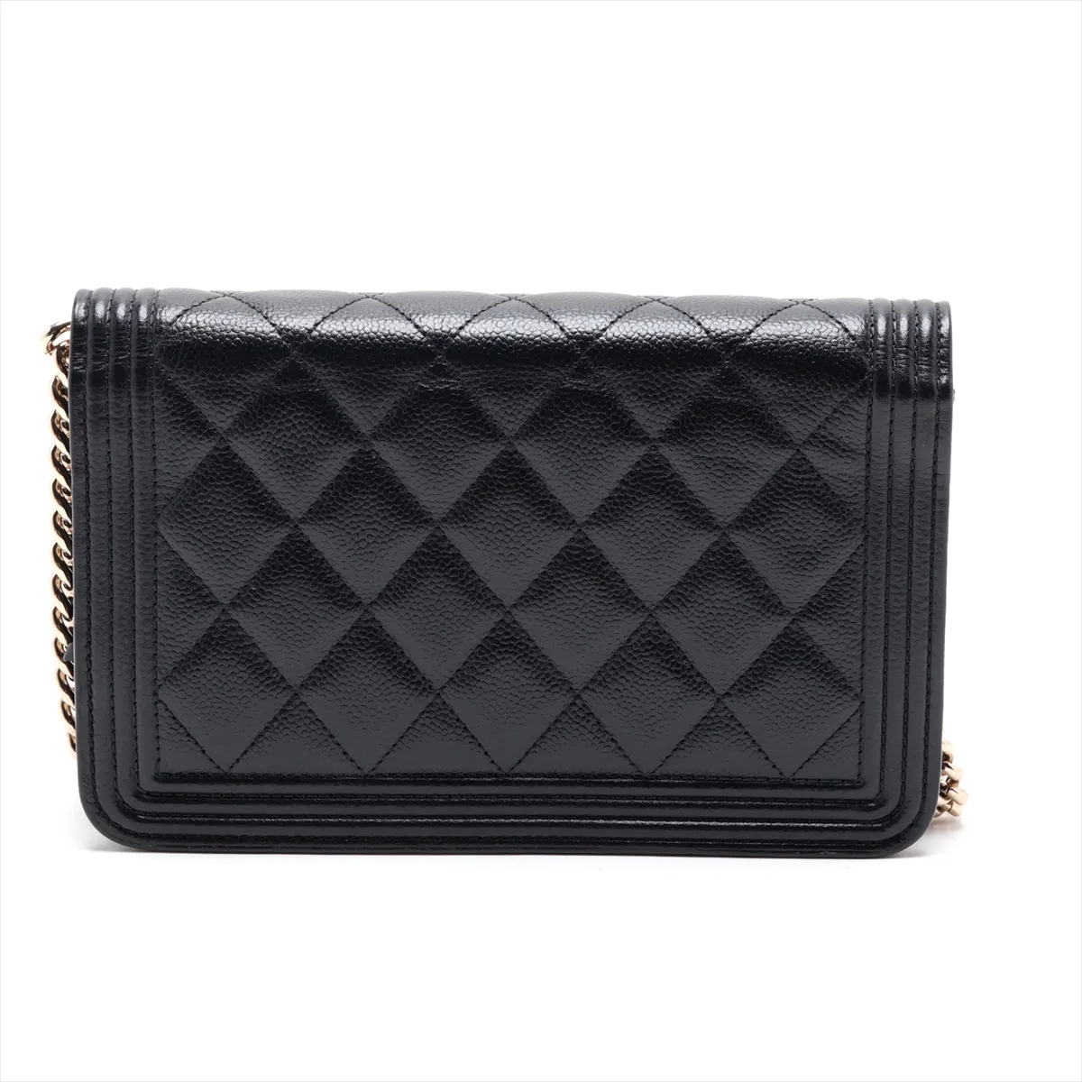 Boy Chanel Caviar Skin Chain Wallet, Black with Gold Hardware, EKK3LJ98, Random Plate — view 2