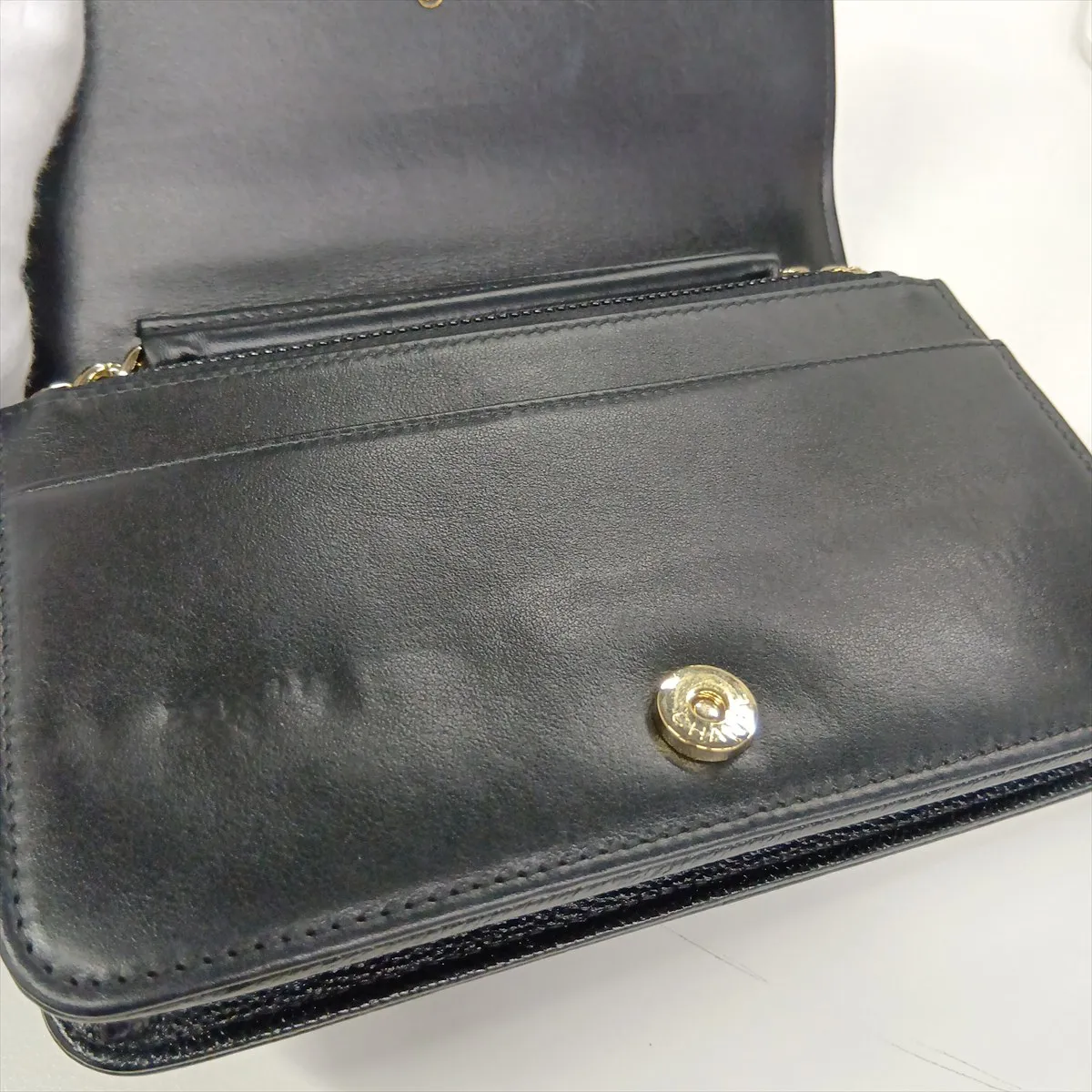 Boy Chanel Caviar Skin Chain Wallet, Black with Gold Hardware, EKK3LJ98, Random Plate — view 12