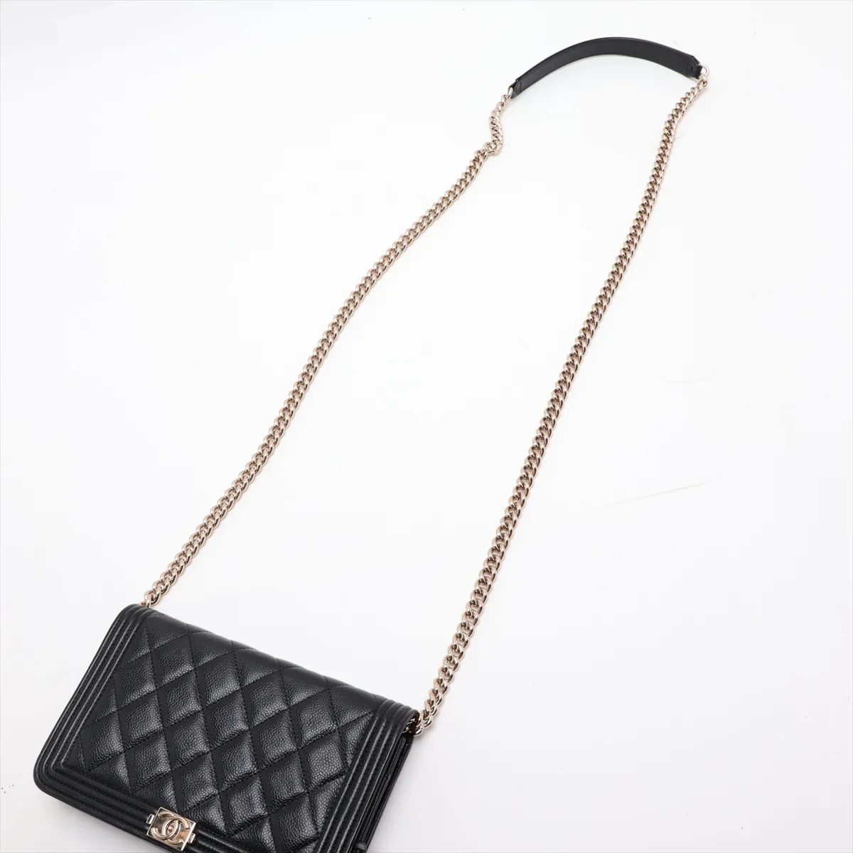 Boy Chanel Caviar Skin Chain Wallet, Black with Gold Hardware, EKK3LJ98, Random Plate — view 5