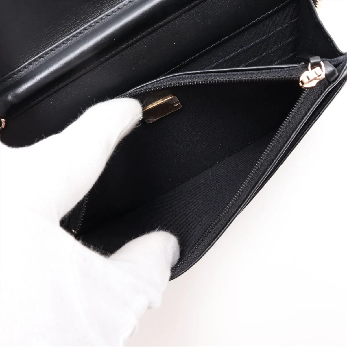 Boy Chanel Caviar Skin Chain Wallet, Black with Gold Hardware, EKK3LJ98, Random Plate — view 8