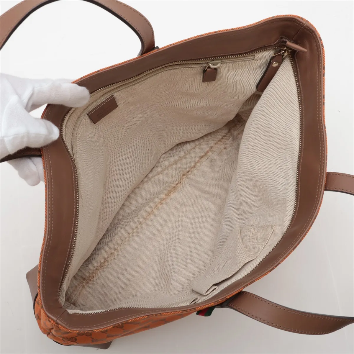 GG Canvas 308928 Canvas x Leather Tote Bag Orange — view 7