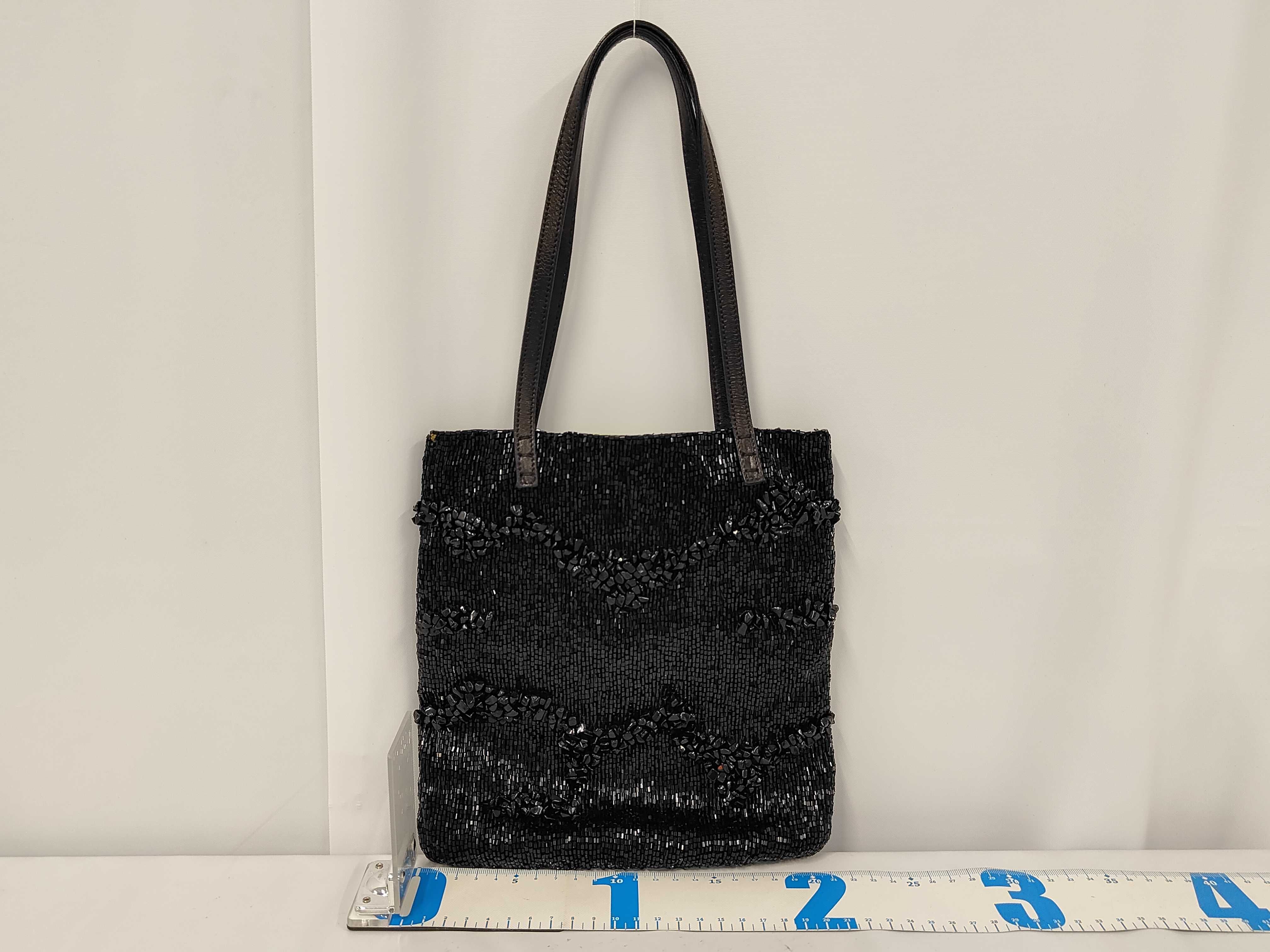 Beaded Sequin Tote Bag, Black, Shoulder Bag, Tote Bag — view 2