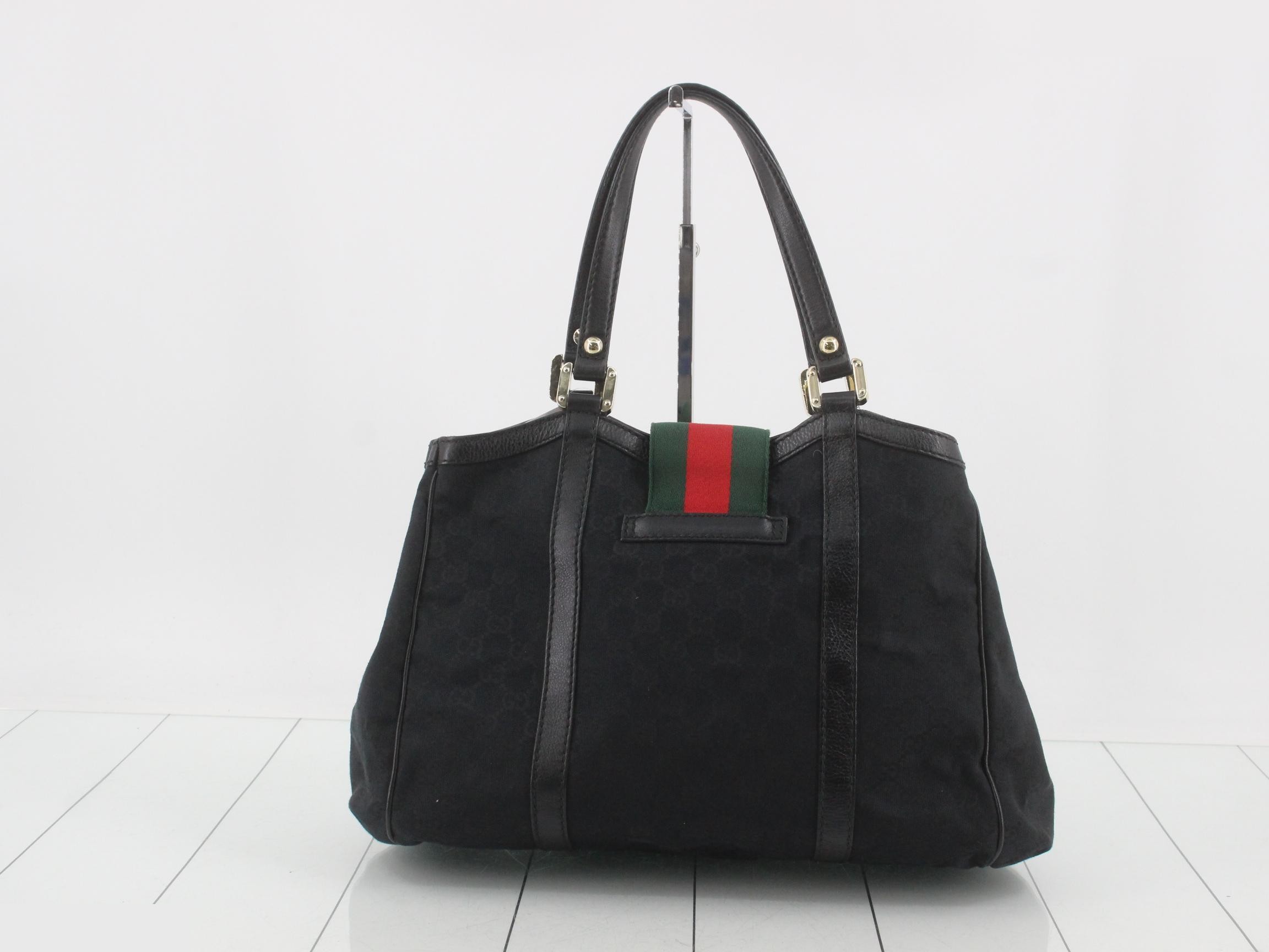 233609 Tote Bag, Sherry Line, GG Canvas, Leather, Black — view 2