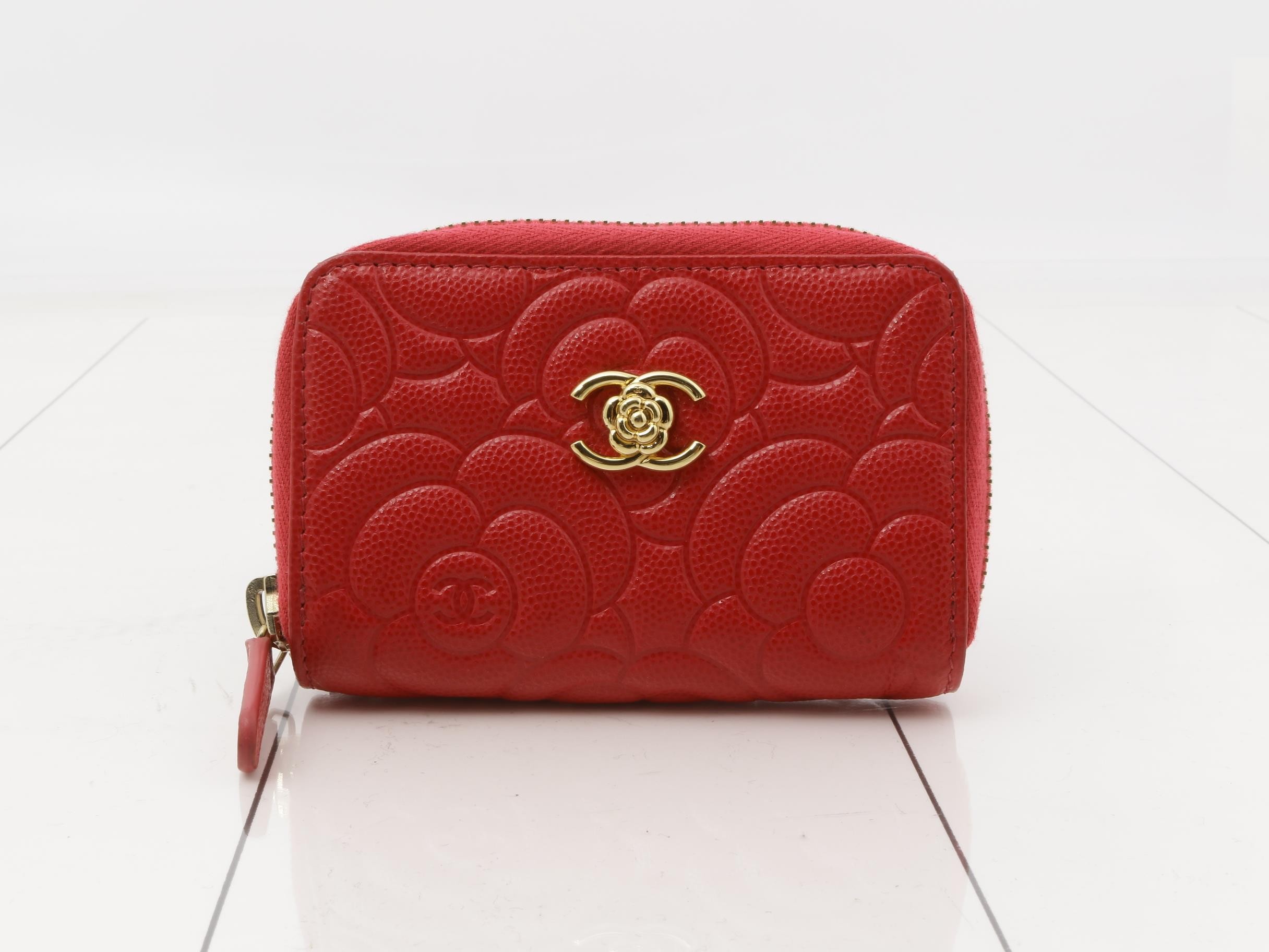 Camellia Coin Case, Caviar Leather, Pink