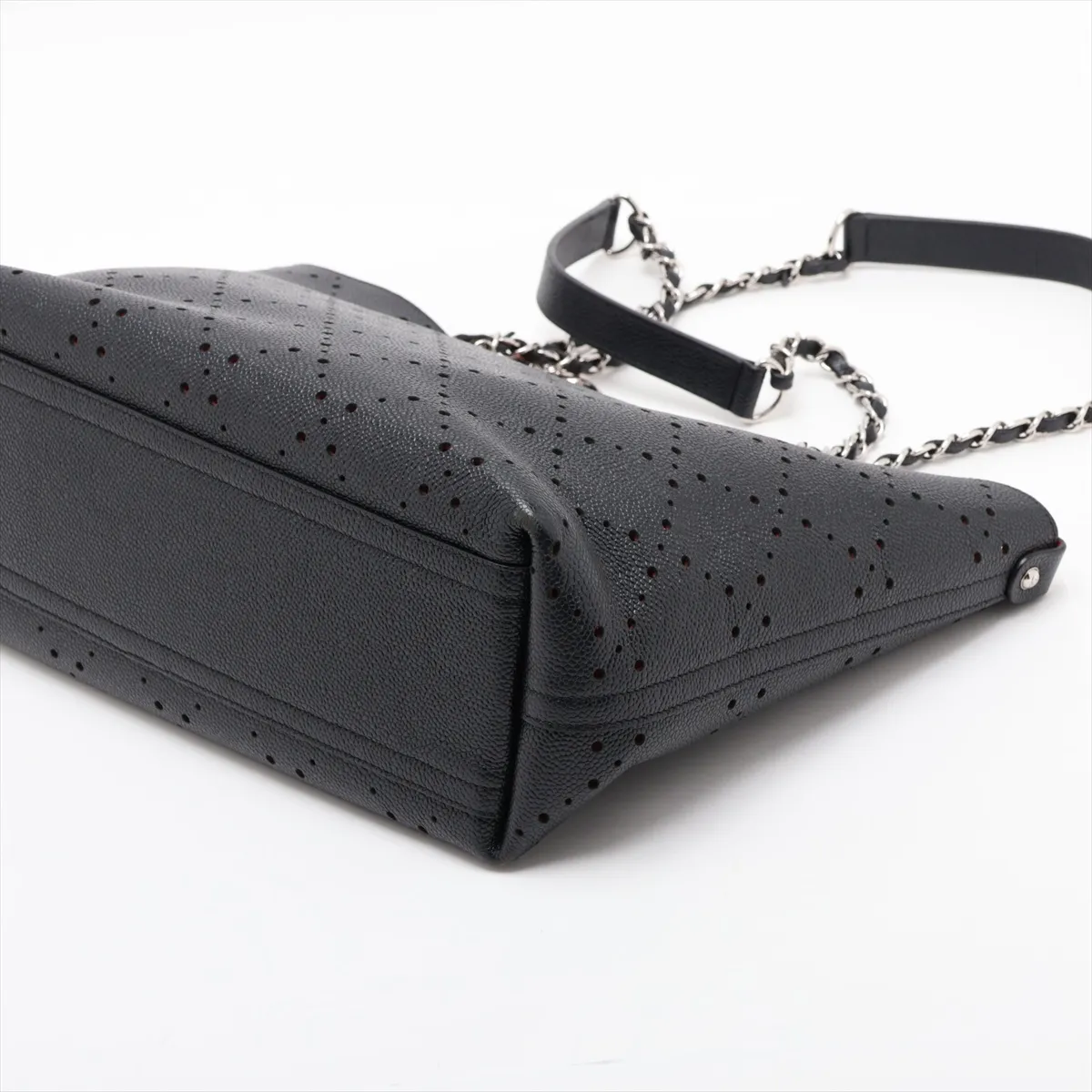 Coco Mark Perforated Leather Chain Tote Bag, Black with Silver Hardware, Item Number 23835648 (Serial Number 23) — view 3