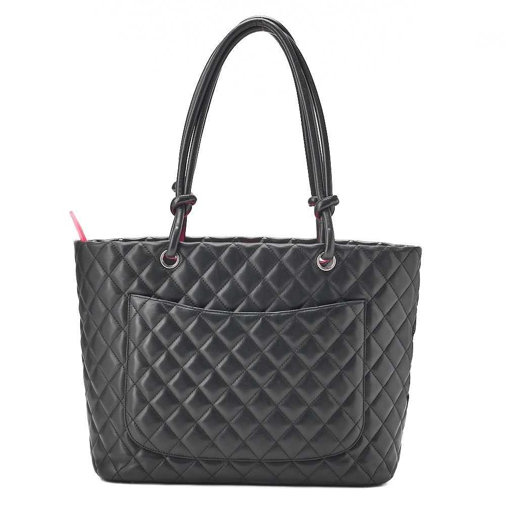Calf leather x enamel Cambon line tote bag, black x black — view 2