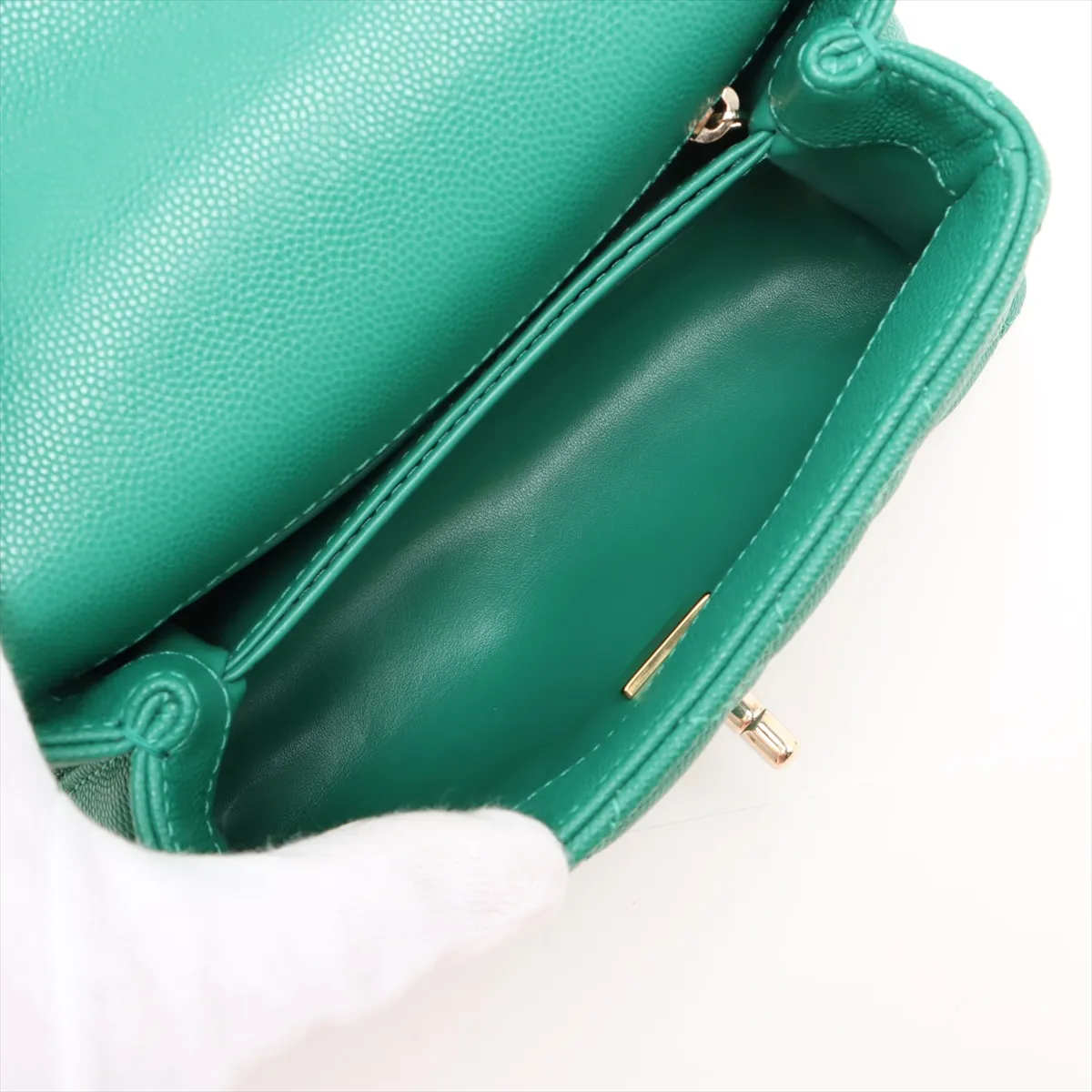[Individually wrapped] Chanel Coco Handle 19 XXS Caviar Skin 2WAY Handbag Green Gold Hardware T6L16E6A Random Plate AS2215 — view 8