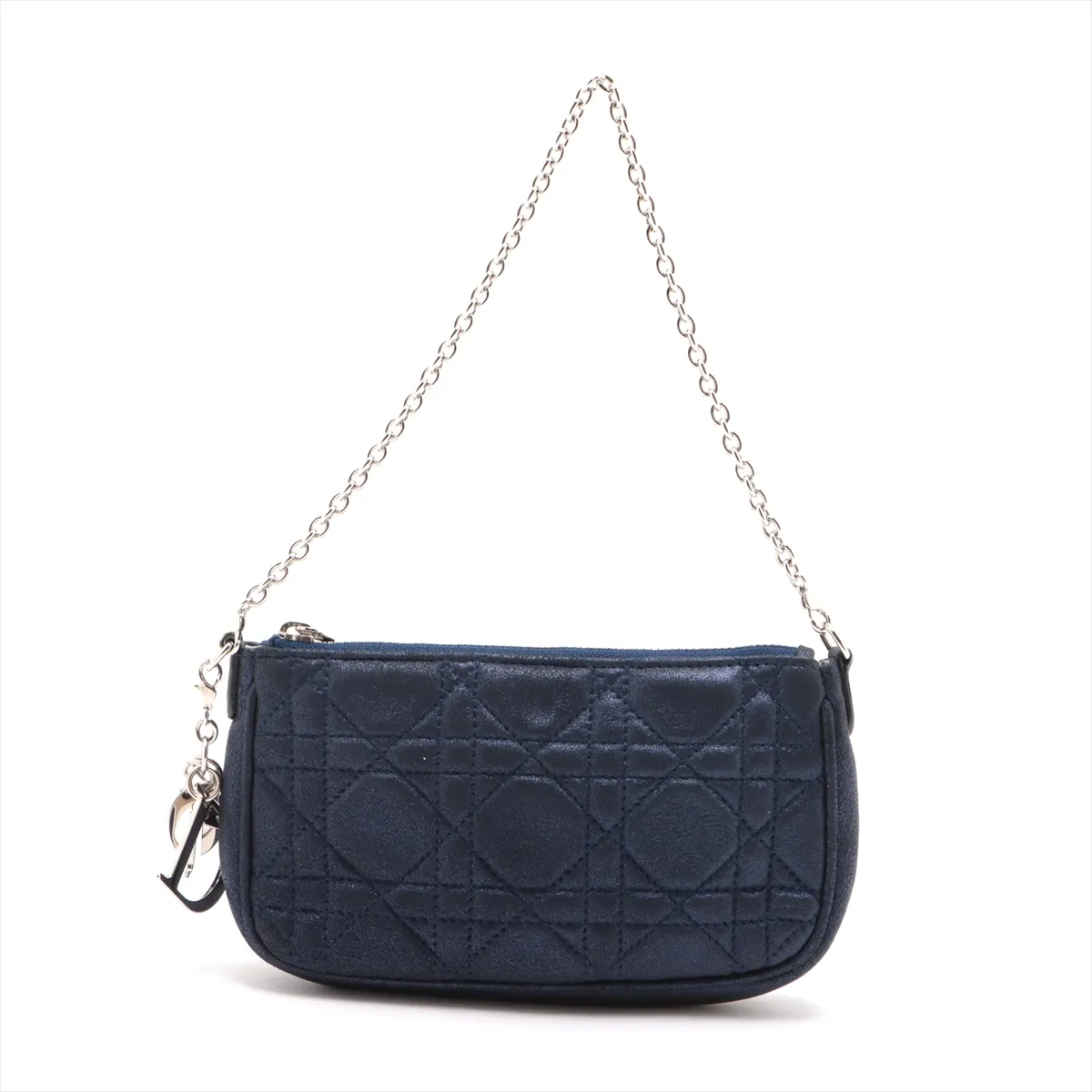 Cannage Coated Canvas Chain Shoulder Bag Navy — view 2