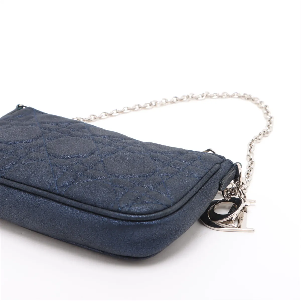 Cannage Coated Canvas Chain Shoulder Bag Navy — view 3