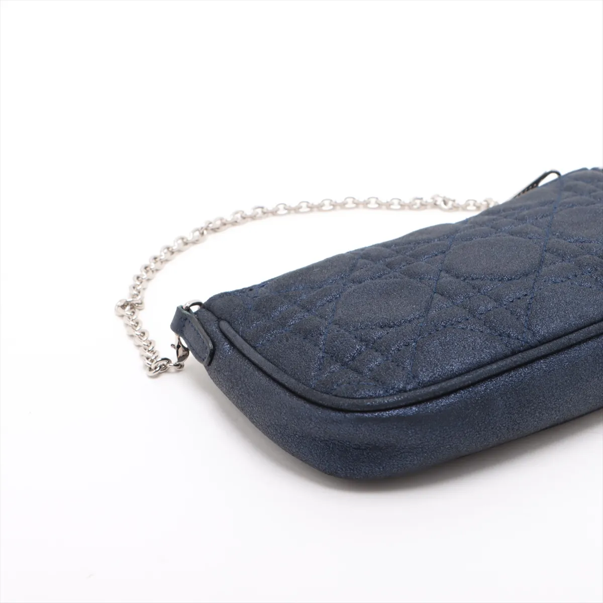 Cannage Coated Canvas Chain Shoulder Bag Navy — view 4