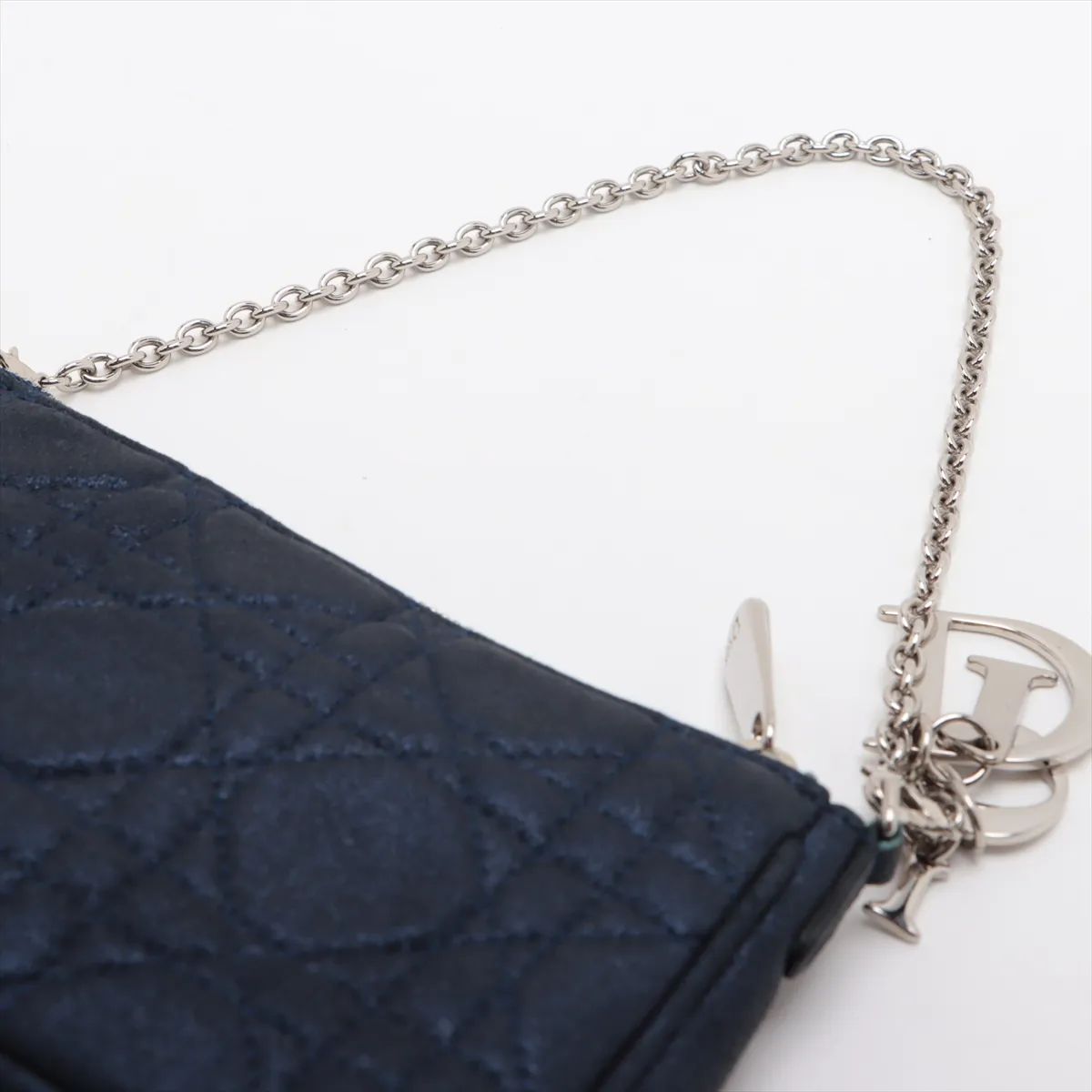 Cannage Coated Canvas Chain Shoulder Bag Navy — view 5