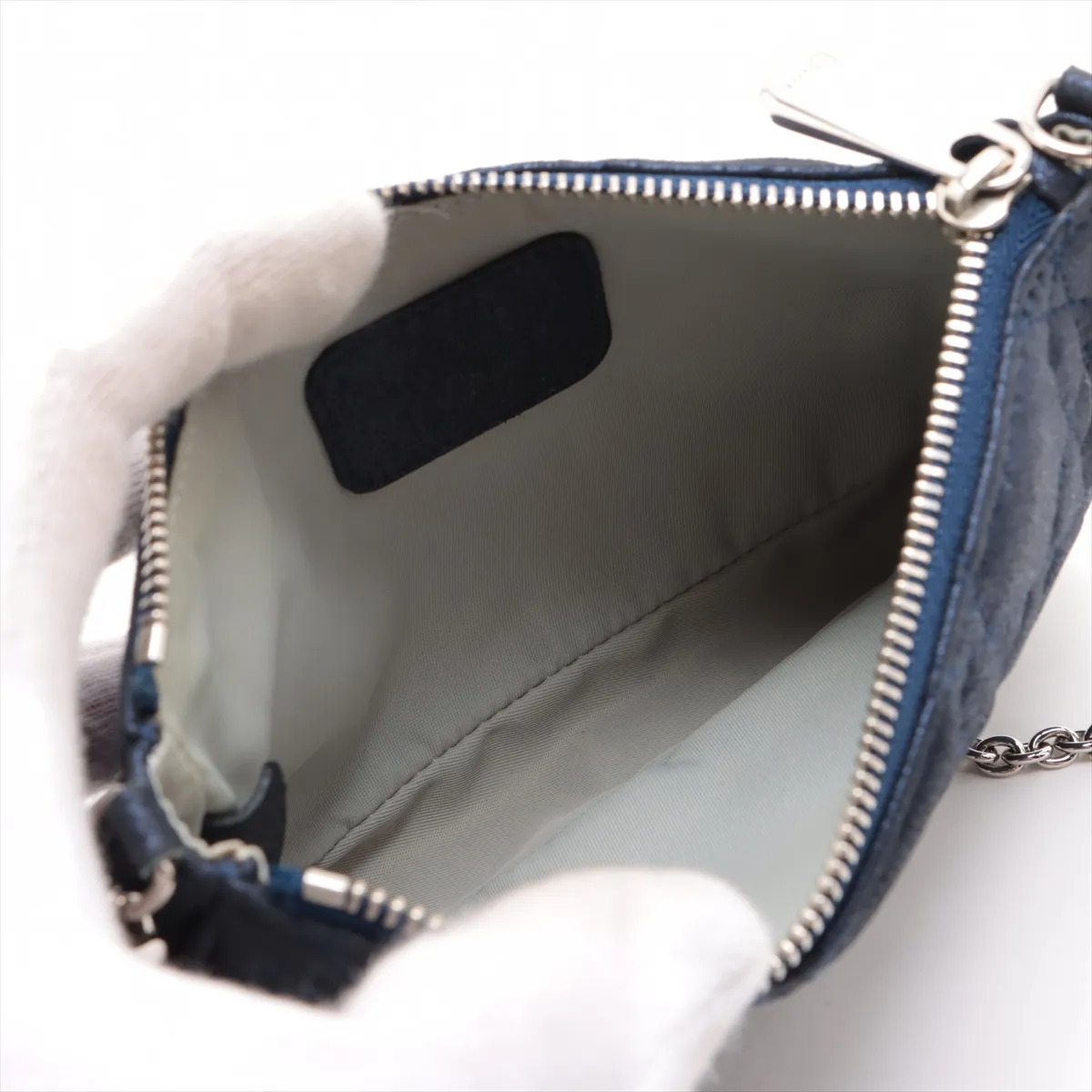 Cannage Coated Canvas Chain Shoulder Bag Navy — view 6