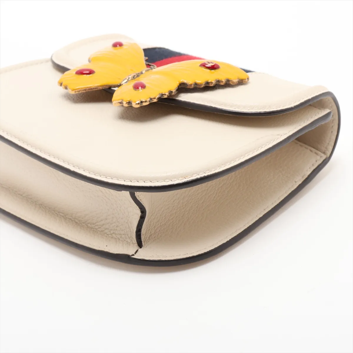 Butterfly 505388 Leather Shoulder Bag, White — view 3