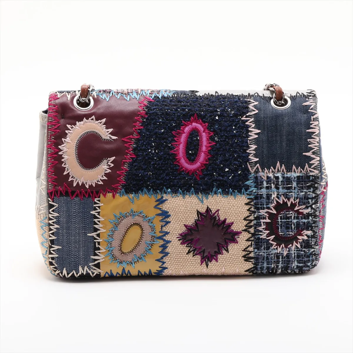 [Individually packaged] Chanel Patchwork Denim x Leather Single Flap Double Chain Bag, Multicolor, Silver Hardware, 16297602, Serial Number 16 — view 2