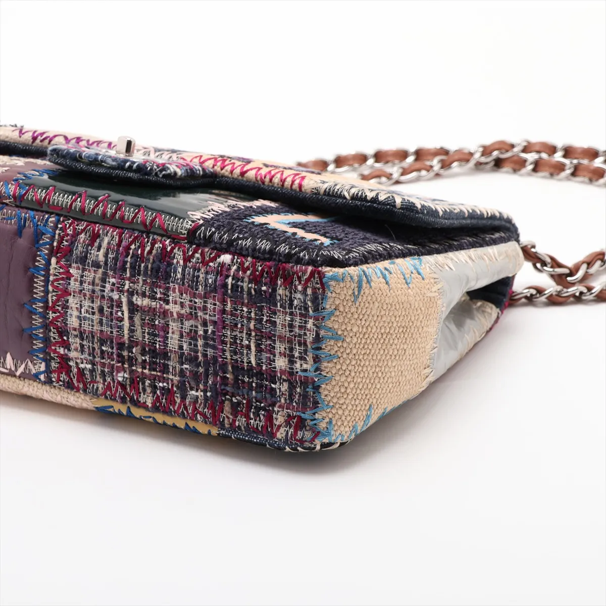 [Individually packaged] Chanel Patchwork Denim x Leather Single Flap Double Chain Bag, Multicolor, Silver Hardware, 16297602, Serial Number 16 — view 3
