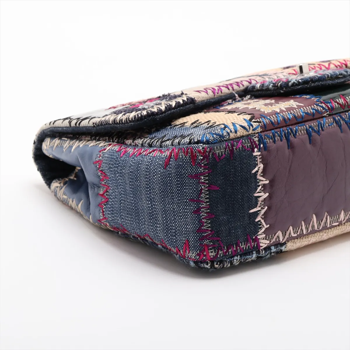 [Individually packaged] Chanel Patchwork Denim x Leather Single Flap Double Chain Bag, Multicolor, Silver Hardware, 16297602, Serial Number 16 — view 4