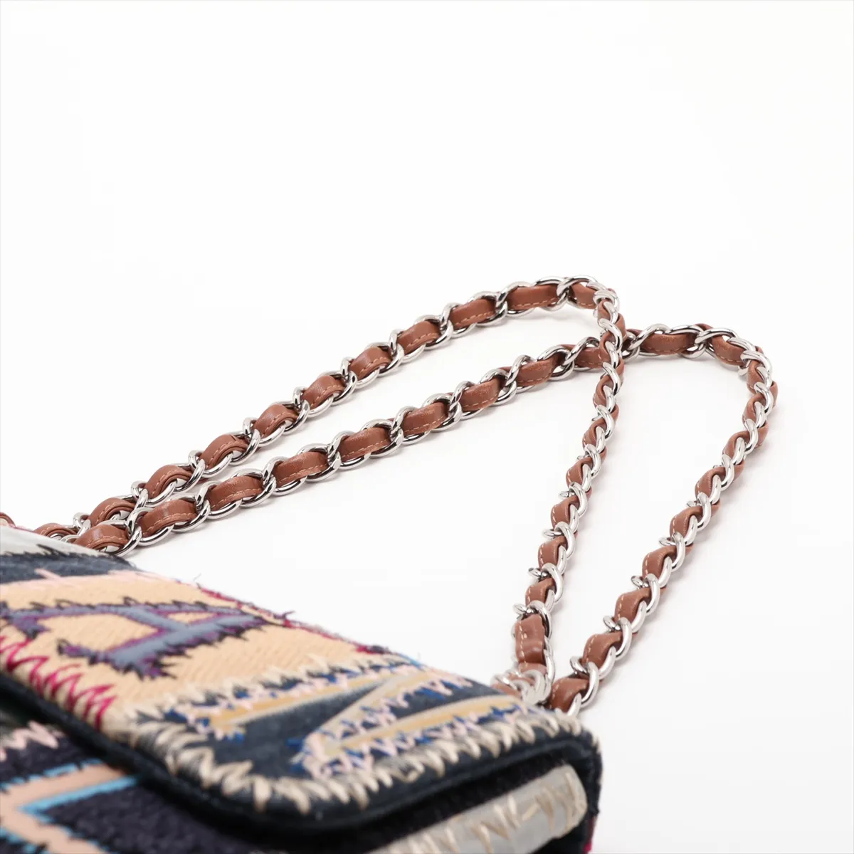 [Individually packaged] Chanel Patchwork Denim x Leather Single Flap Double Chain Bag, Multicolor, Silver Hardware, 16297602, Serial Number 16 — view 5