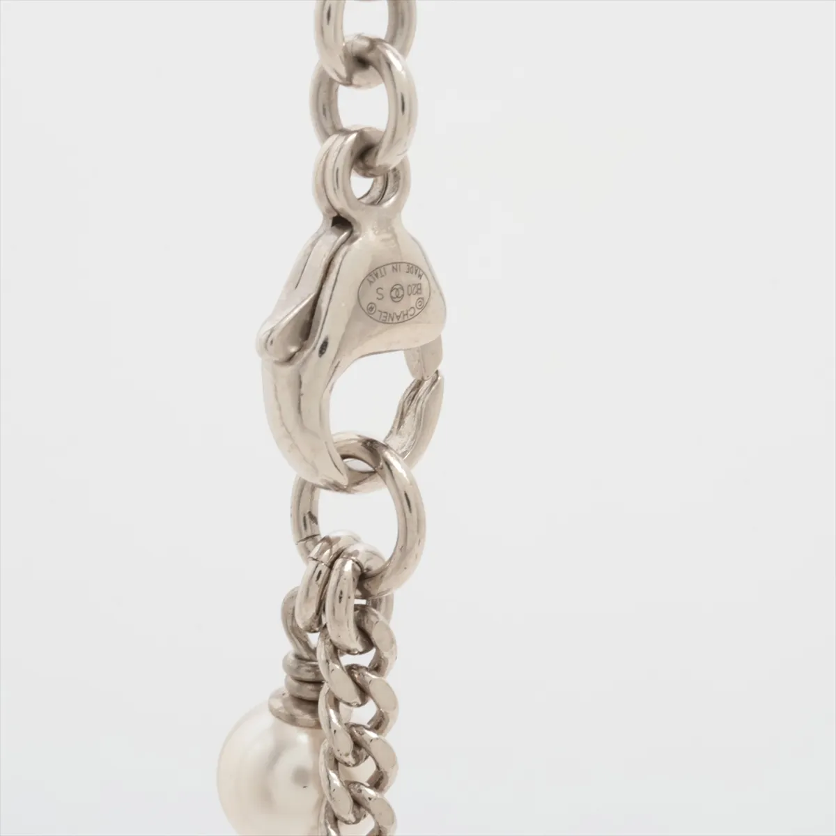 Coco Mark B20S Necklace, GP x Rhinestone x Faux Pearl, Silver. Shows — view 3
