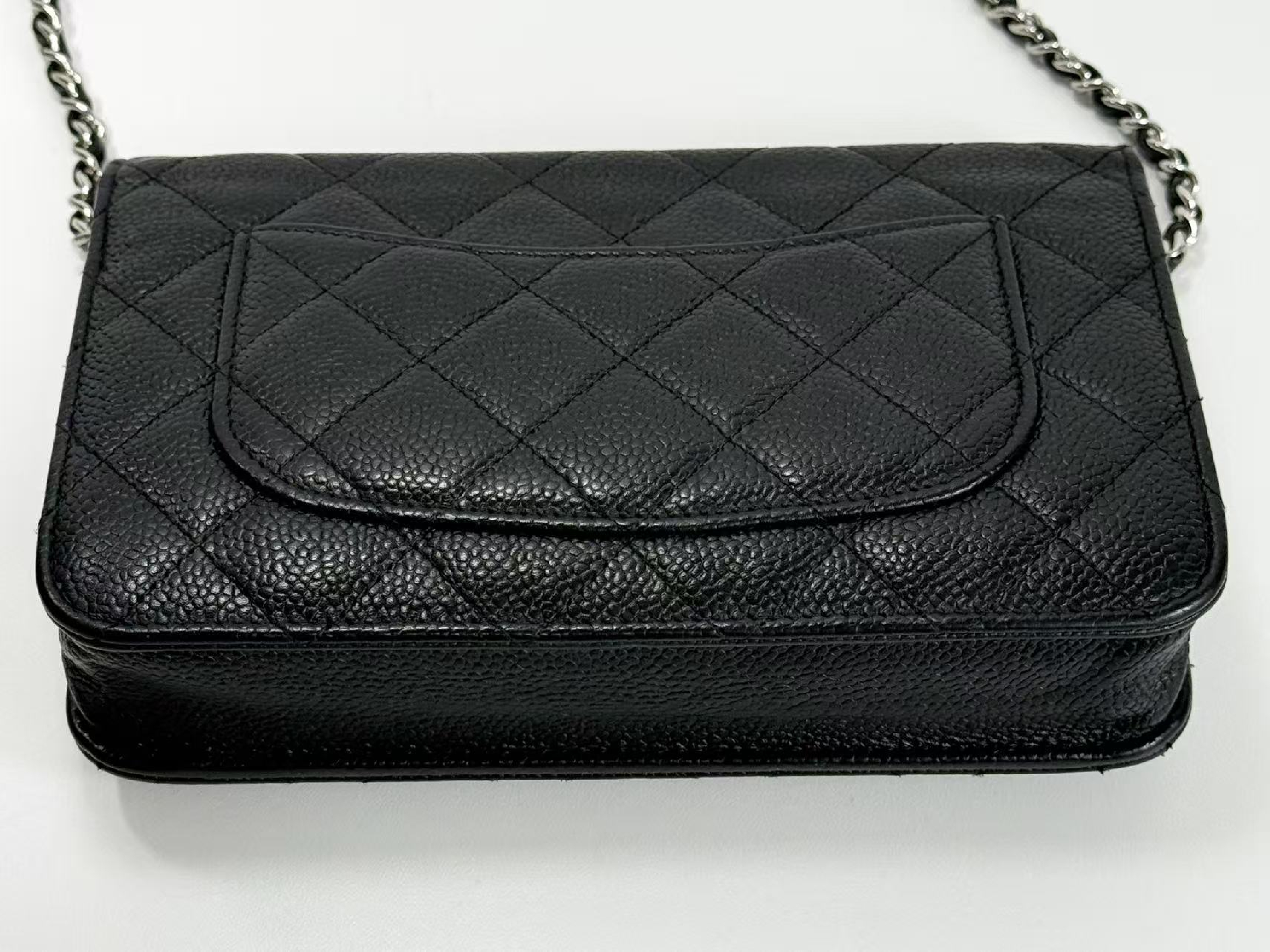 Black Caviar Skin Matelassé Shoulder Bag, WOC, Approx. 19cm W, Serial Number 25-series, Silver Hardware, Includes Dust Bag and Seal, Excellent Condition (AB) — view 11