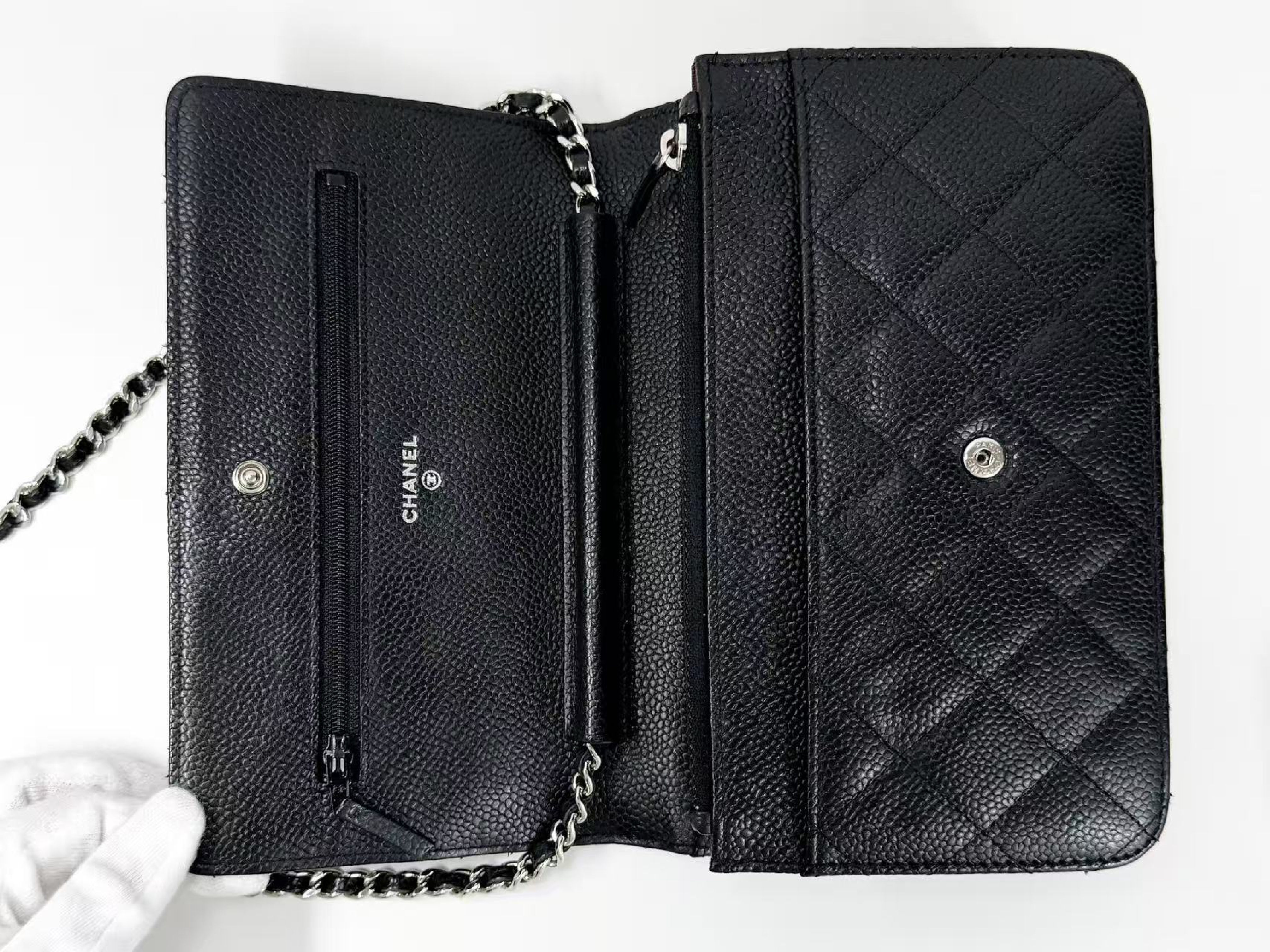 Black Caviar Skin Matelassé Shoulder Bag, WOC, Approx. 19cm W, Serial Number 25-series, Silver Hardware, Includes Dust Bag and Seal, Excellent Condition (AB) — view 13