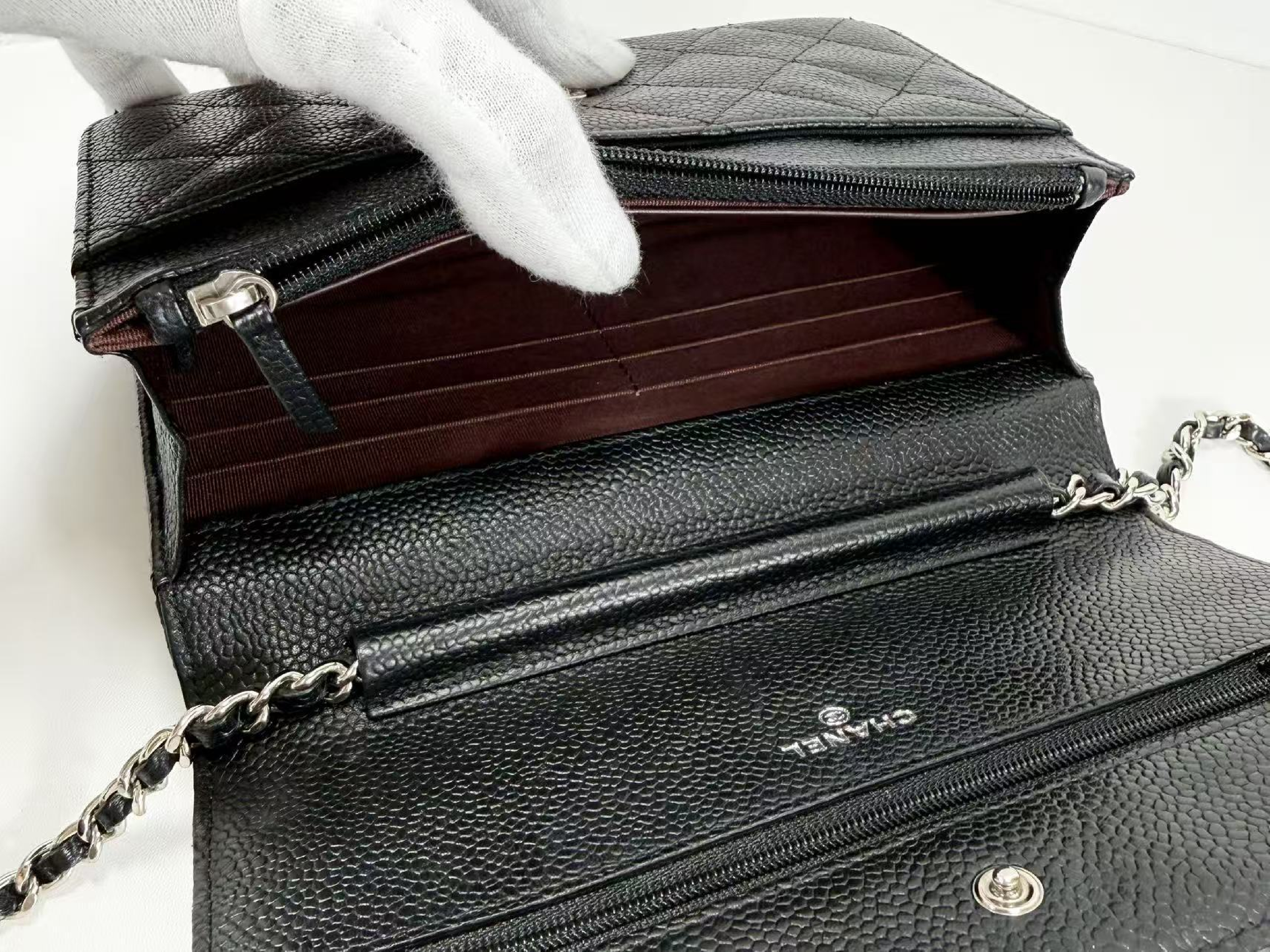Black Caviar Skin Matelassé Shoulder Bag, WOC, Approx. 19cm W, Serial Number 25-series, Silver Hardware, Includes Dust Bag and Seal, Excellent Condition (AB) — view 14
