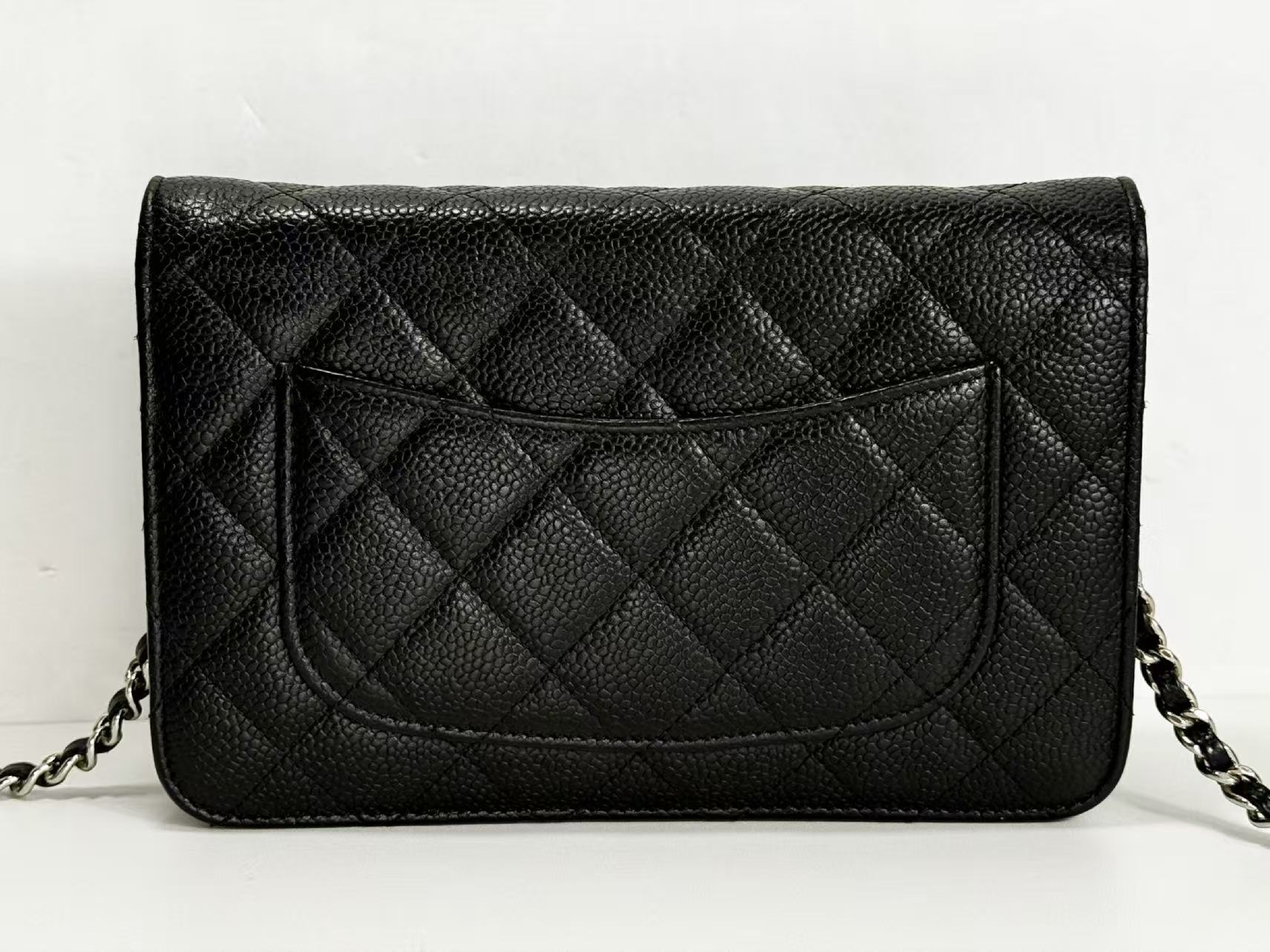 Black Caviar Skin Matelassé Shoulder Bag, WOC, Approx. 19cm W, Serial Number 25-series, Silver Hardware, Includes Dust Bag and Seal, Excellent Condition (AB) — view 3