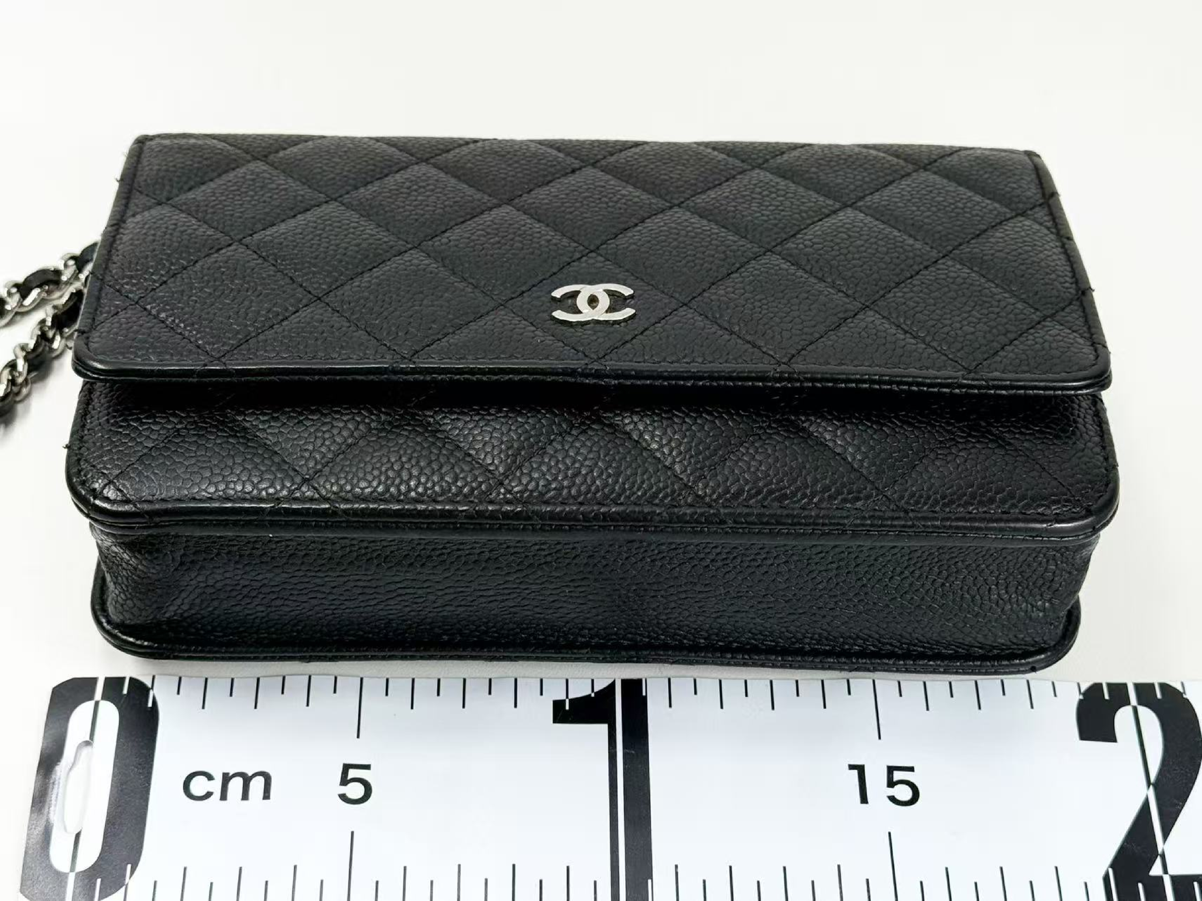 Black Caviar Skin Matelassé Shoulder Bag, WOC, Approx. 19cm W, Serial Number 25-series, Silver Hardware, Includes Dust Bag and Seal, Excellent Condition (AB) — view 4