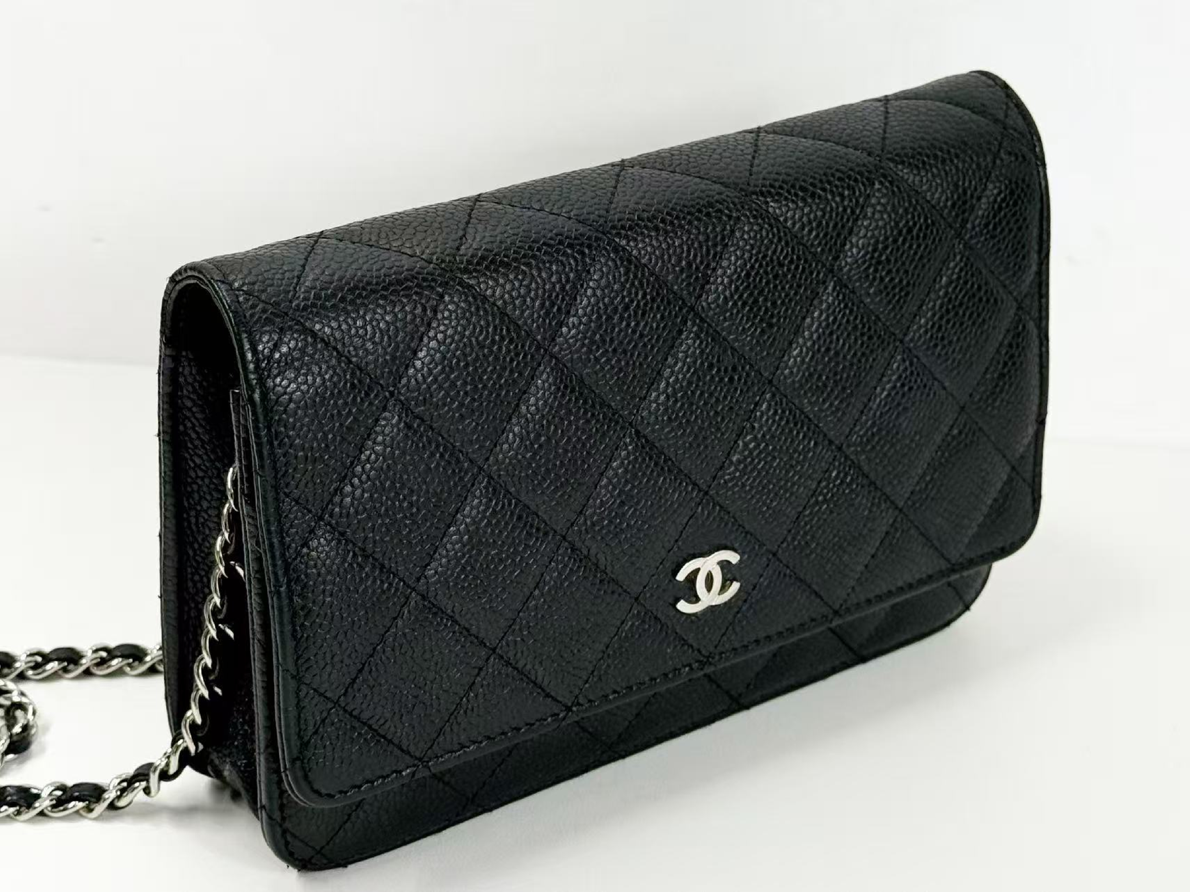 Black Caviar Skin Matelassé Shoulder Bag, WOC, Approx. 19cm W, Serial Number 25-series, Silver Hardware, Includes Dust Bag and Seal, Excellent Condition (AB) — view 6
