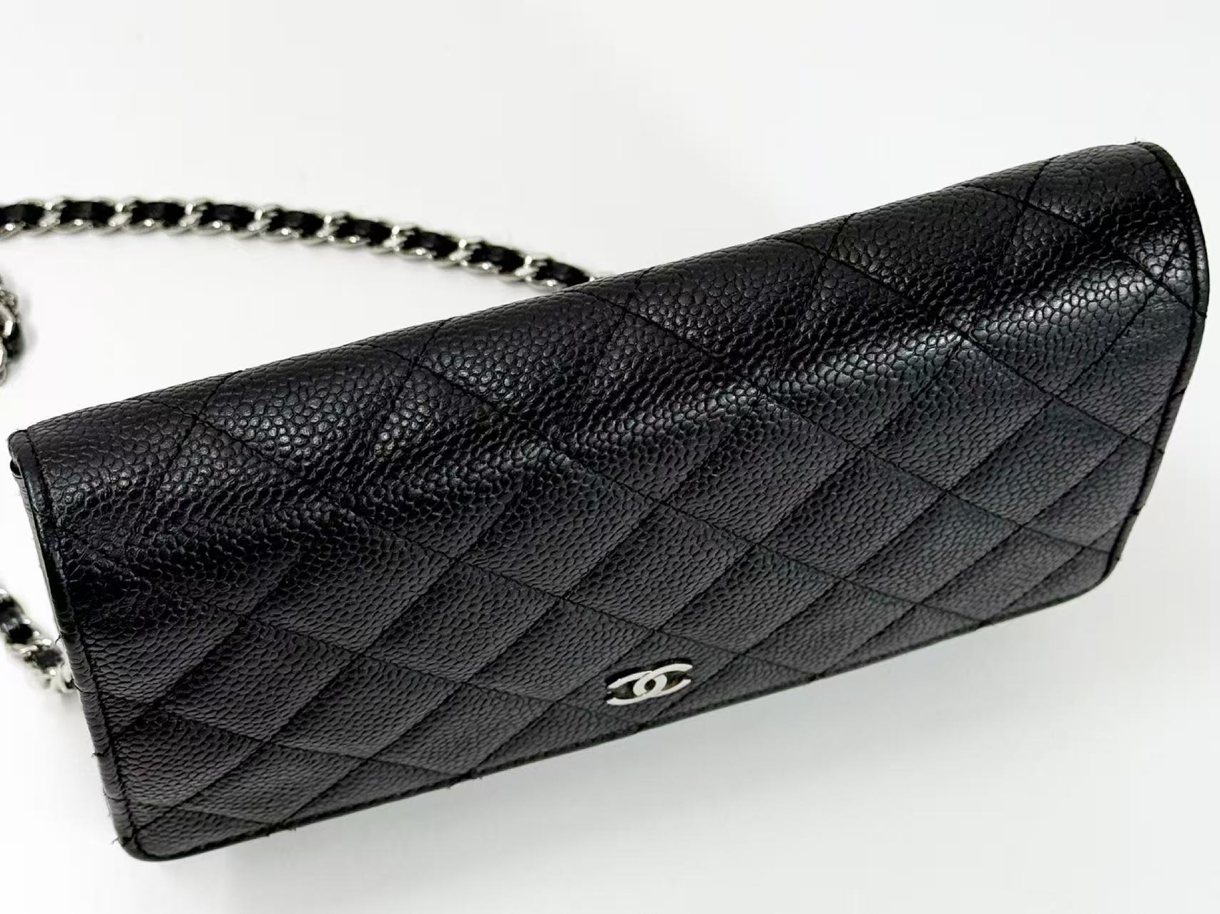 Black Caviar Skin Matelassé Shoulder Bag, WOC, Approx. 19cm W, Serial Number 25-series, Silver Hardware, Includes Dust Bag and Seal, Excellent Condition (AB) — view 7