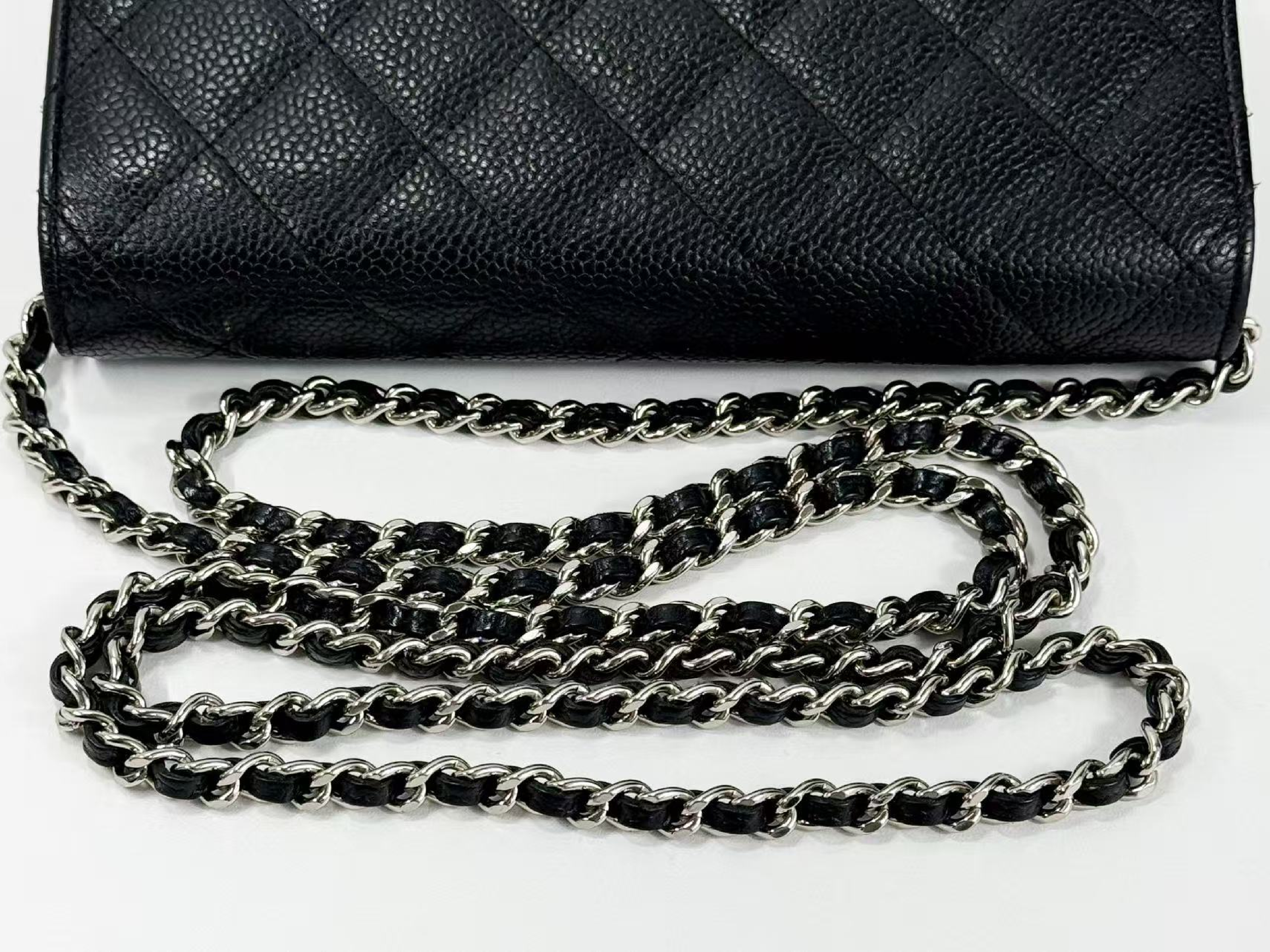 Black Caviar Skin Matelassé Shoulder Bag, WOC, Approx. 19cm W, Serial Number 25-series, Silver Hardware, Includes Dust Bag and Seal, Excellent Condition (AB) — view 8