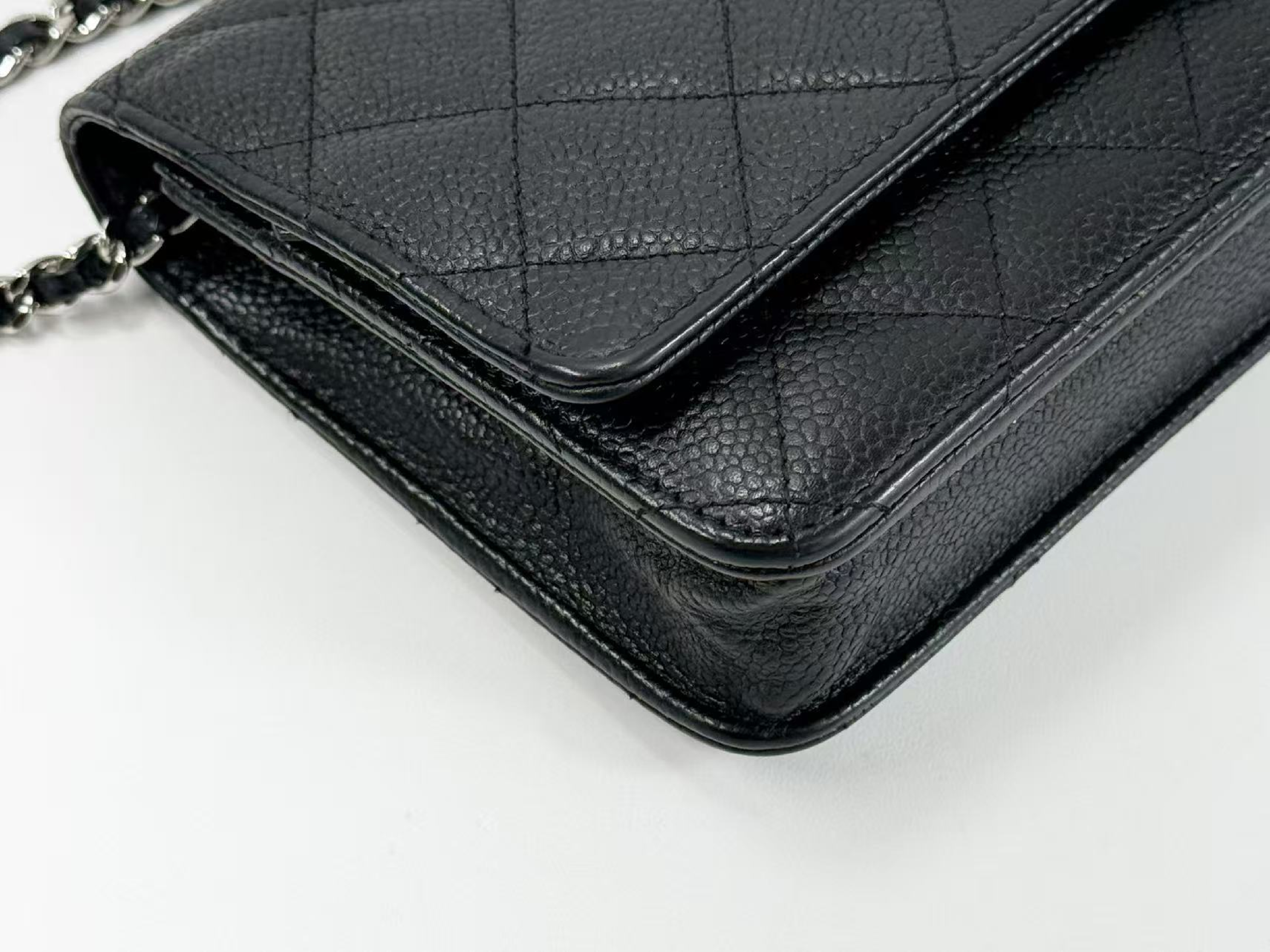 Black Caviar Skin Matelassé Shoulder Bag, WOC, Approx. 19cm W, Serial Number 25-series, Silver Hardware, Includes Dust Bag and Seal, Excellent Condition (AB) — view 9