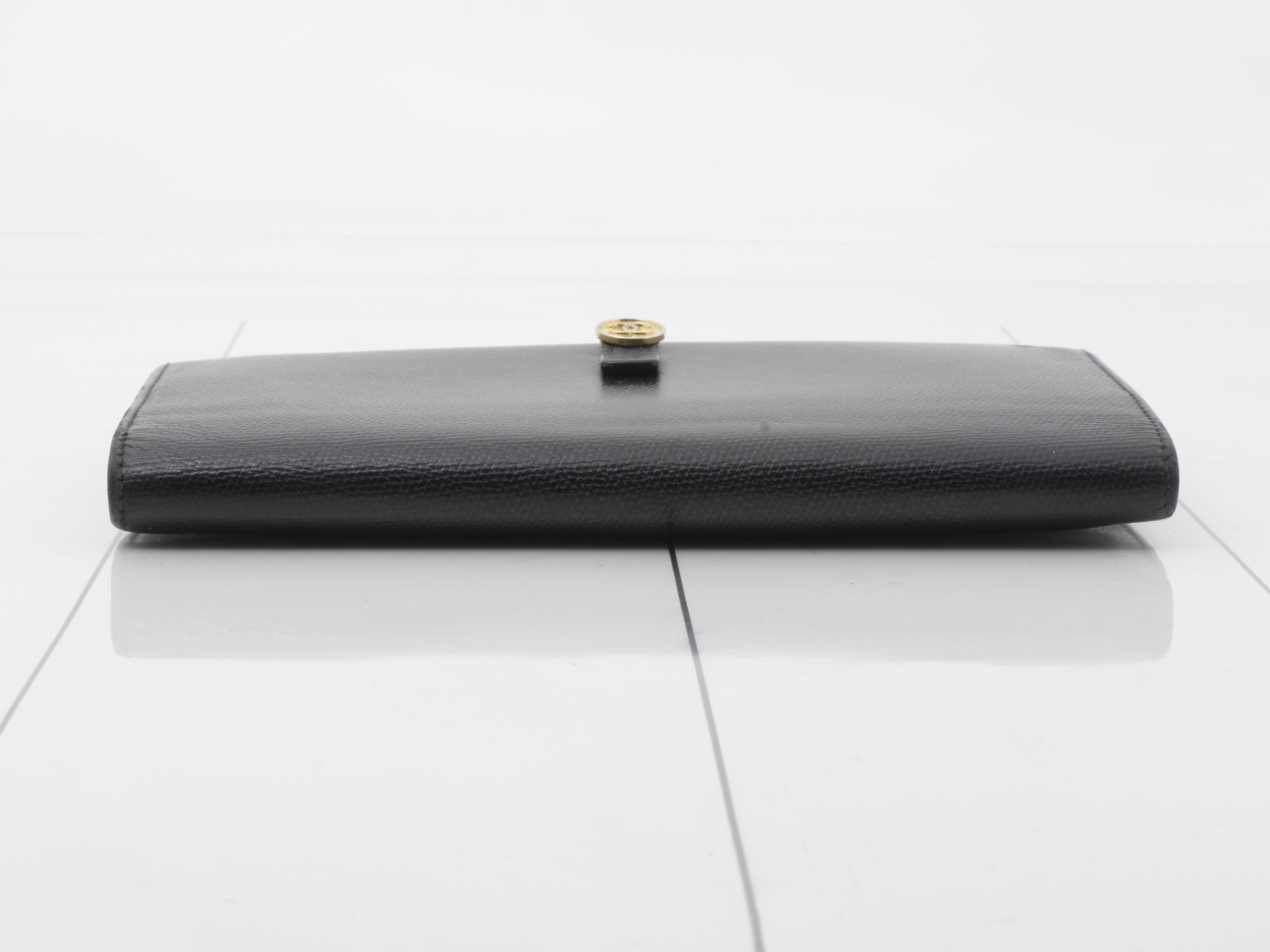 Coco Button Caviar Skin Bi-fold Long Wallet, Black — view 3