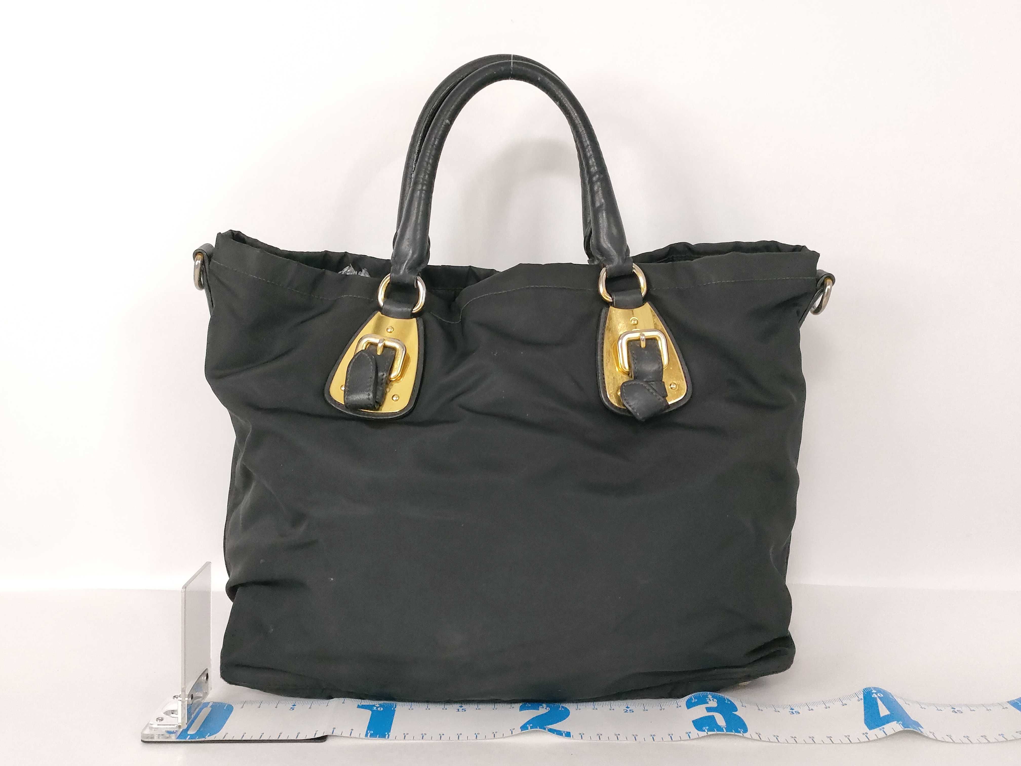 nylon tote bag, black with gold hardware. — view 2