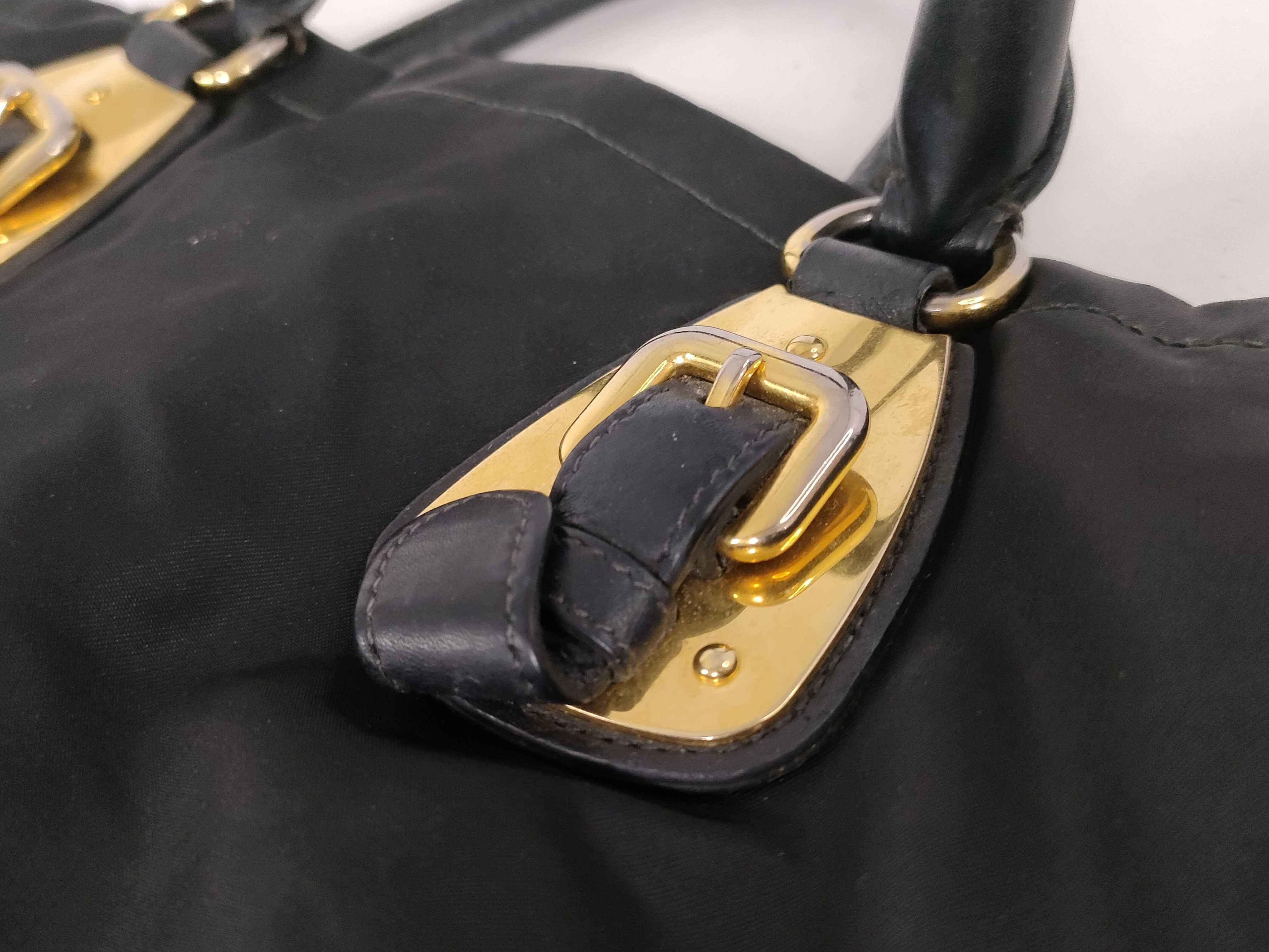 nylon tote bag, black with gold hardware. — view 15