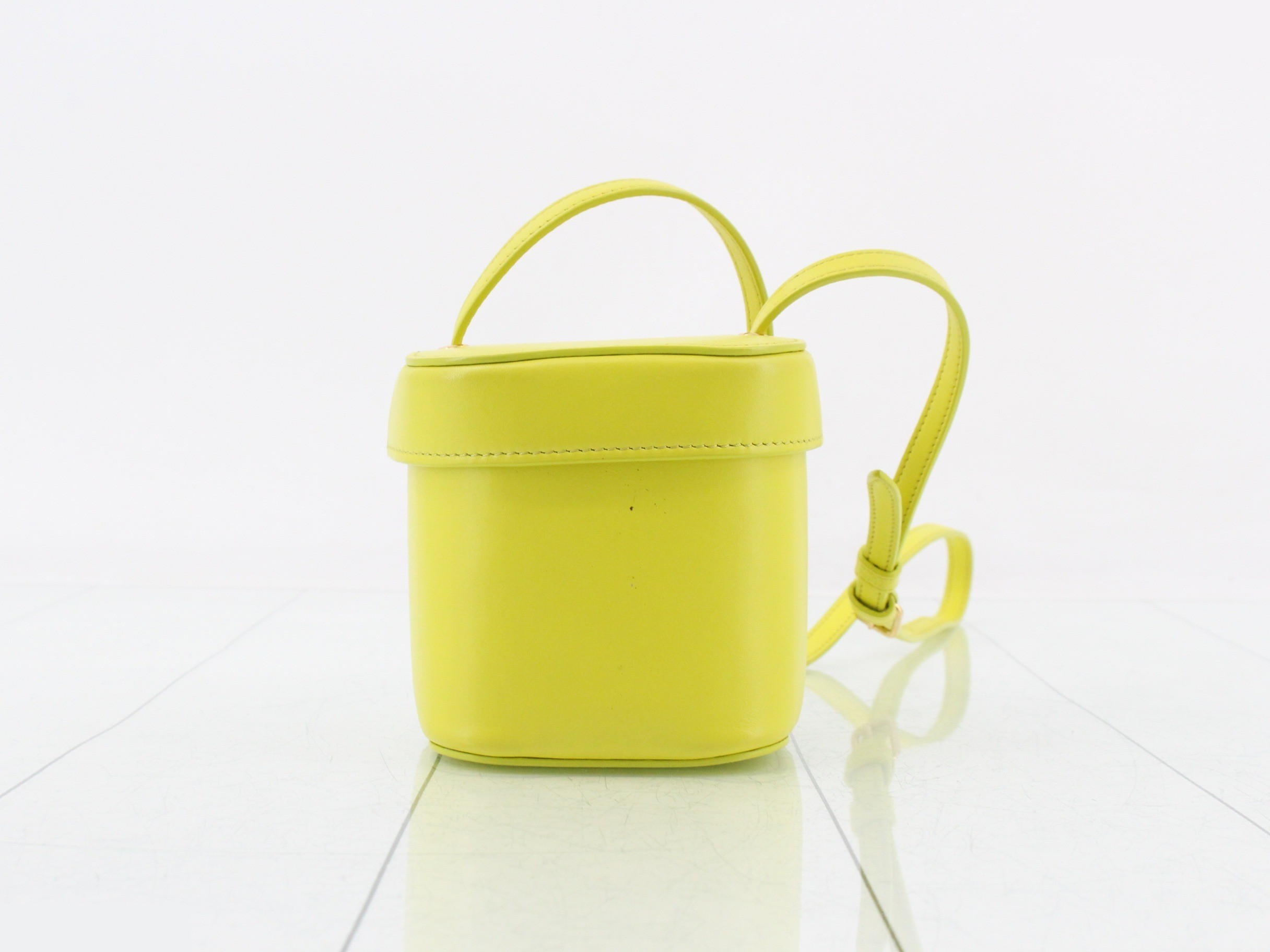 Triomphe Leather Box Shoulder Bag, Yellow — view 2