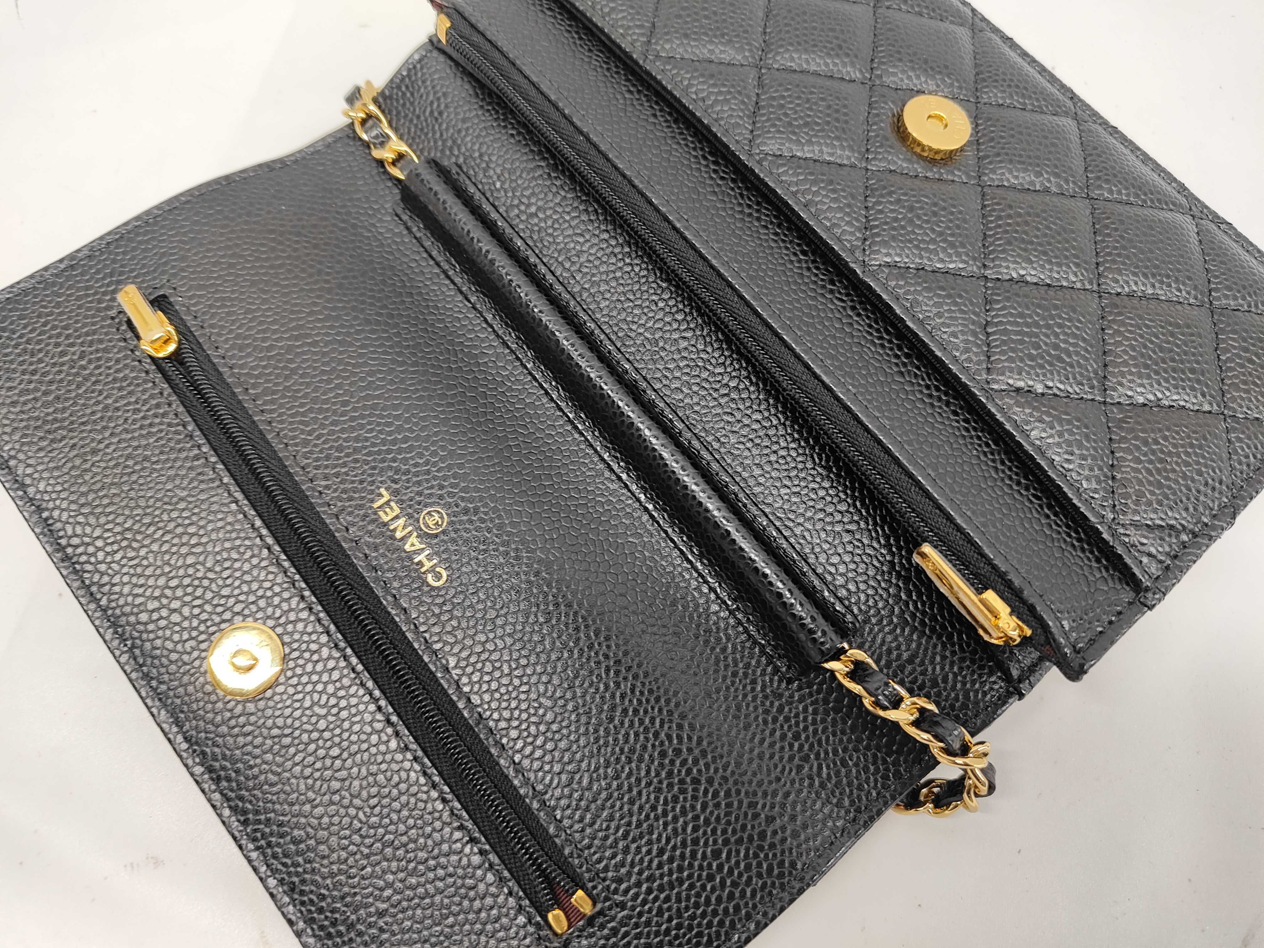 Matelassé Chain Wallet, Black Caviar Leather, Gold Hardware, Shoulder Bag — view 8