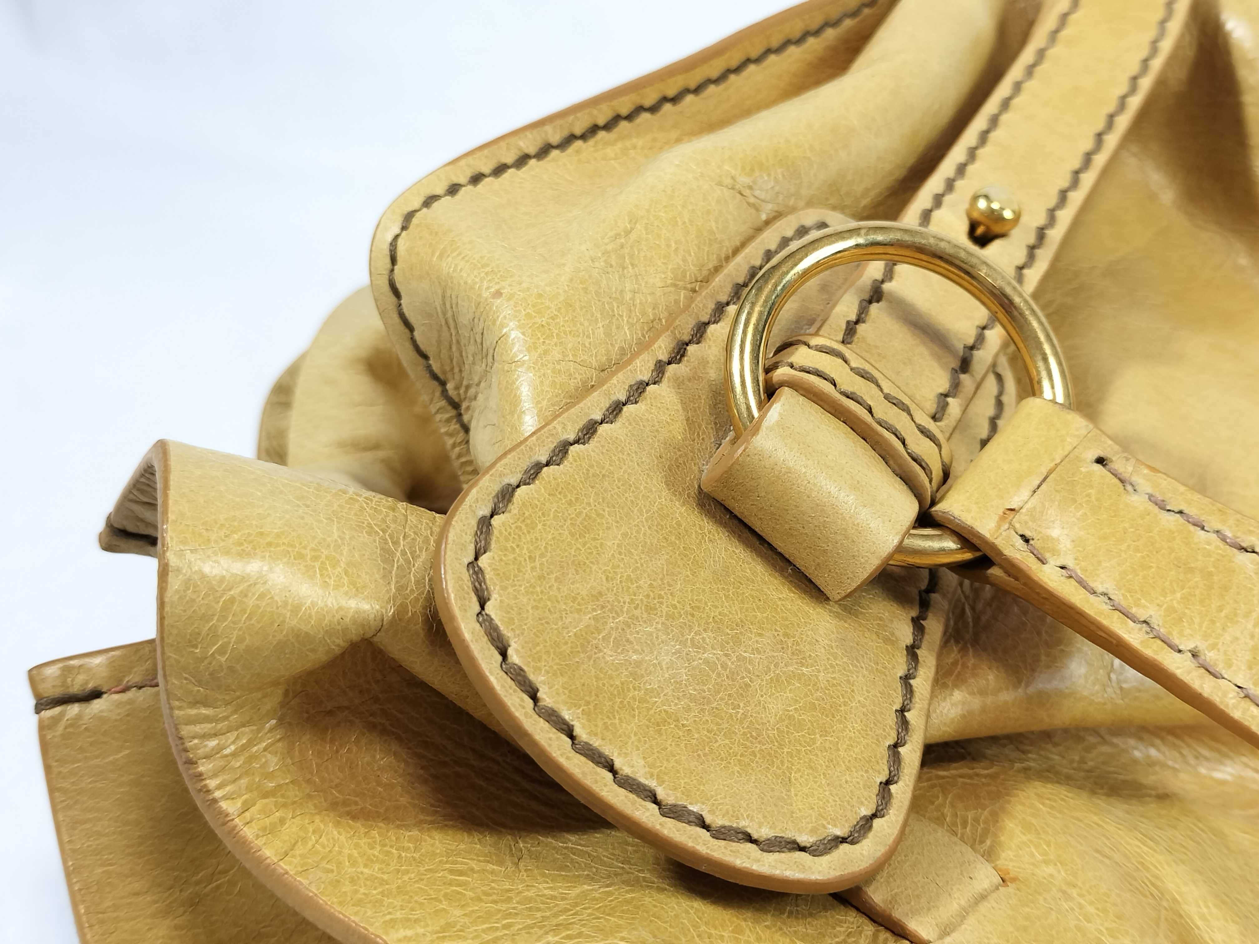 tote bag with side ribbon, yellow leather tote bag — view 15