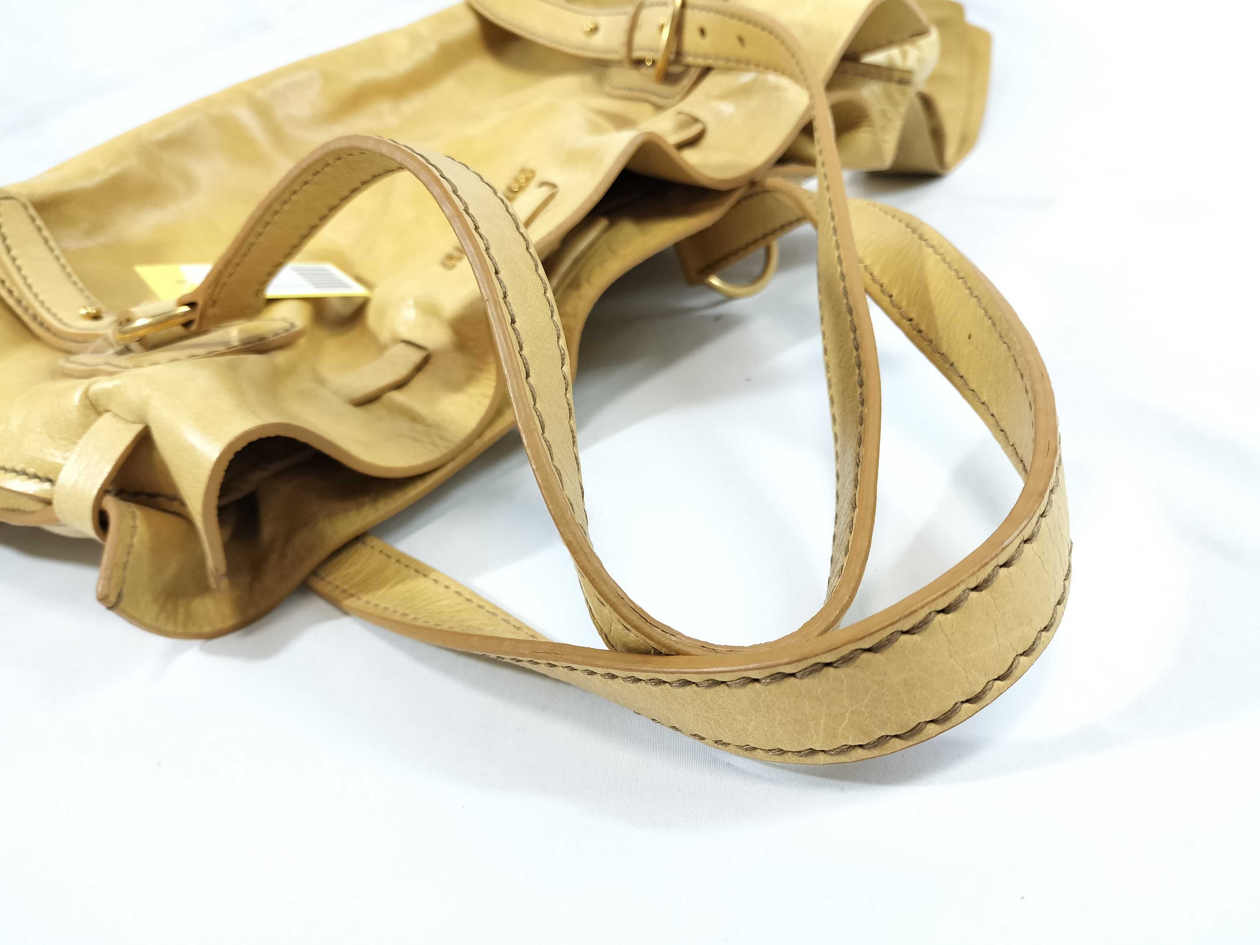 tote bag with side ribbon, yellow leather tote bag — view 3