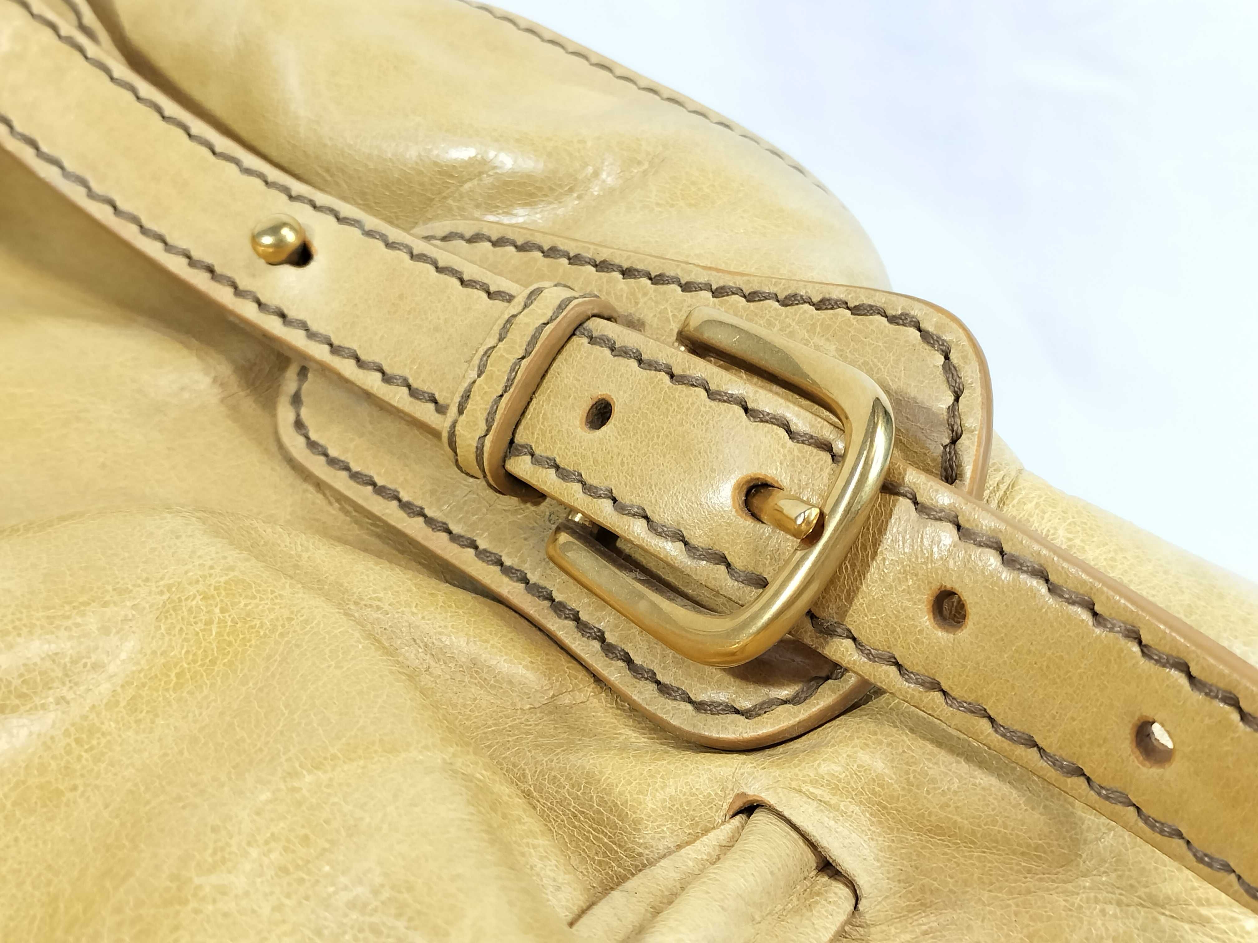 tote bag with side ribbon, yellow leather tote bag — view 5