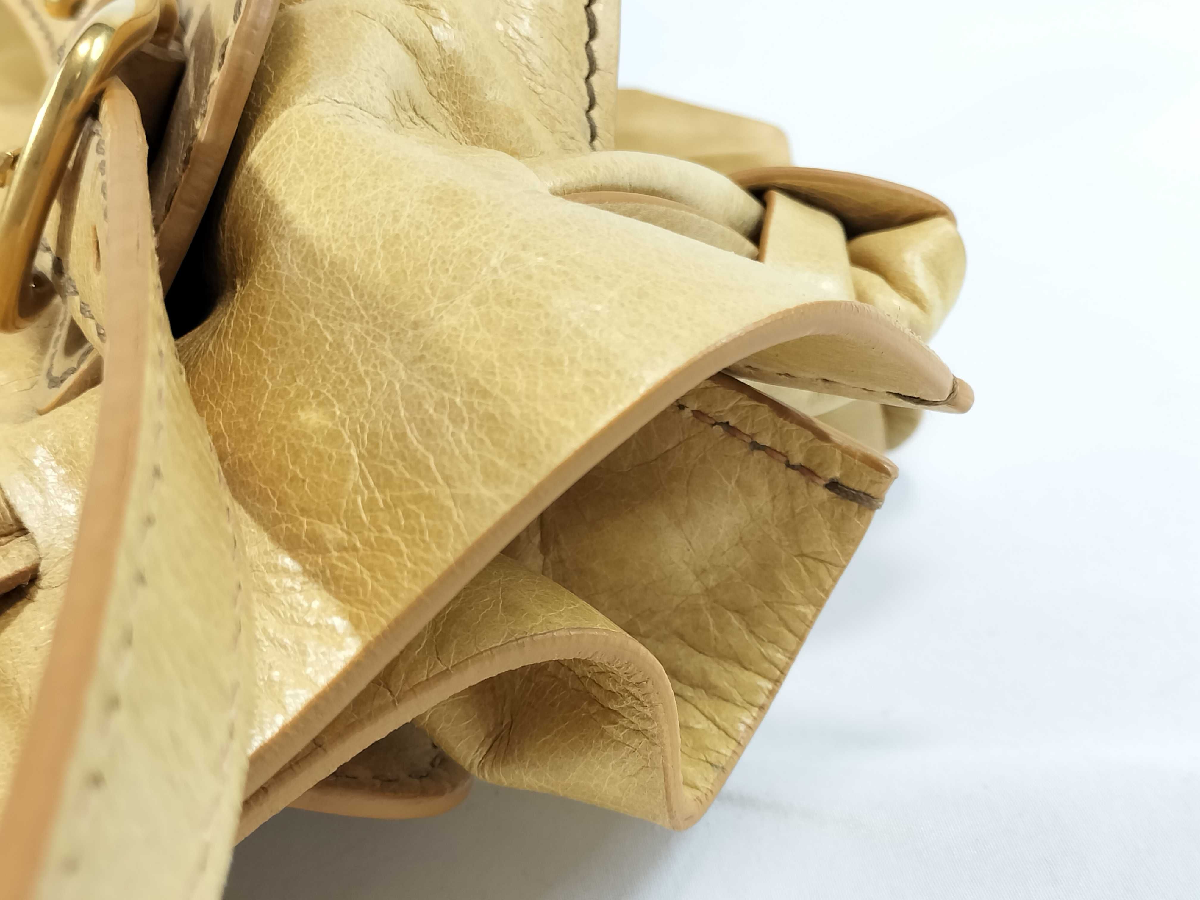 tote bag with side ribbon, yellow leather tote bag — view 6