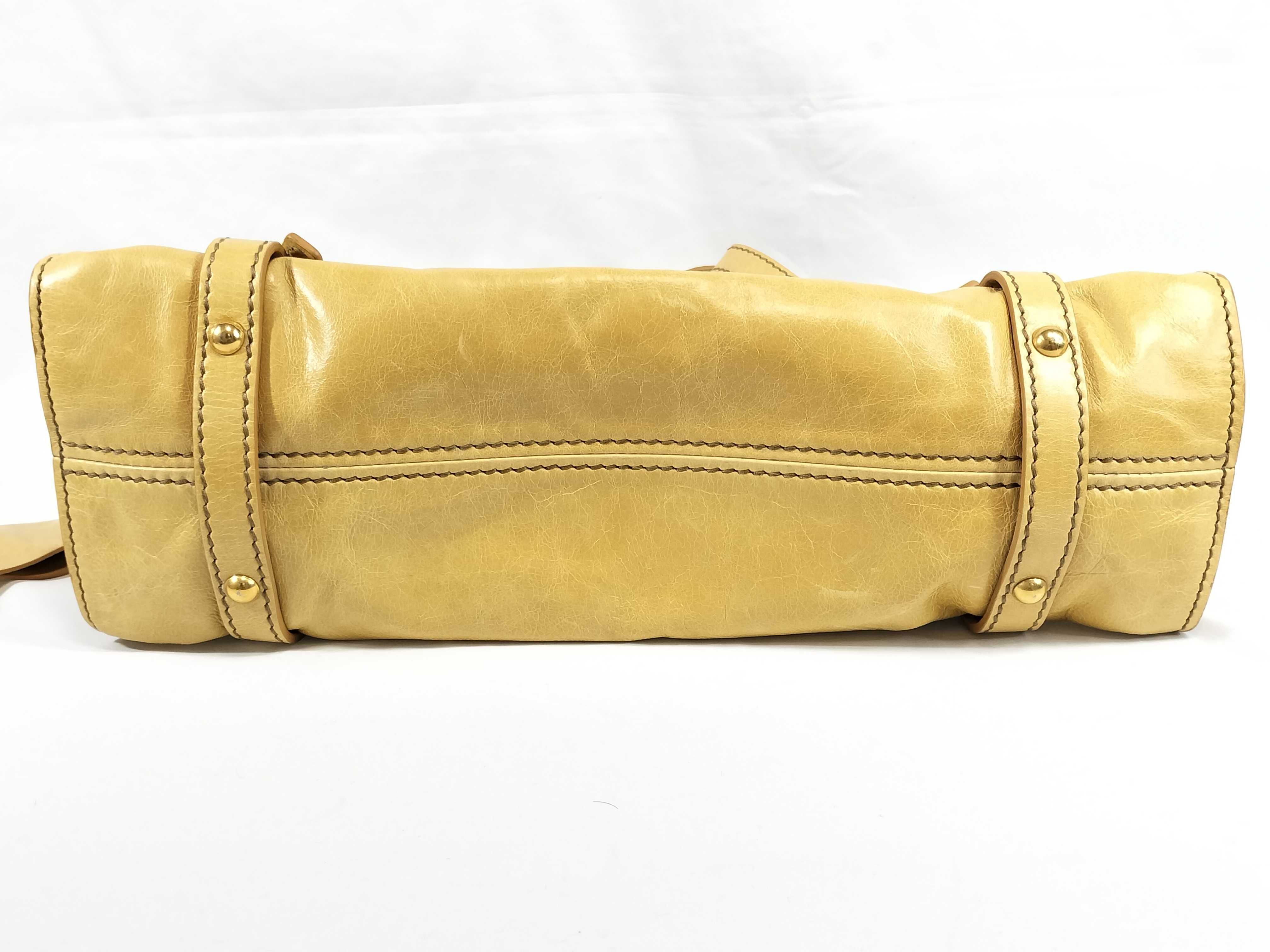 tote bag with side ribbon, yellow leather tote bag — view 8