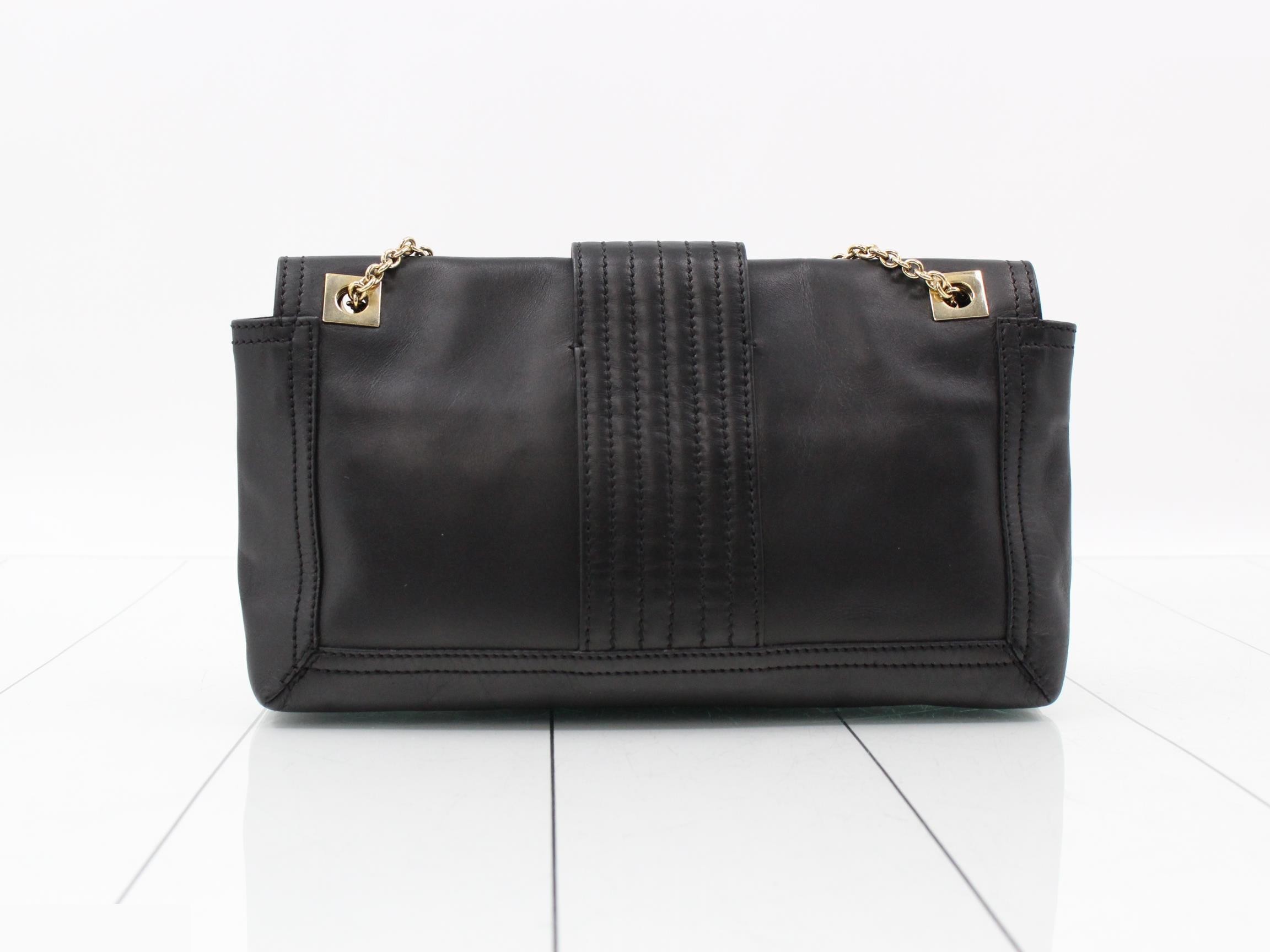 Baguette Shoulder Bag, Chain, Black, Gold, Leather — view 2