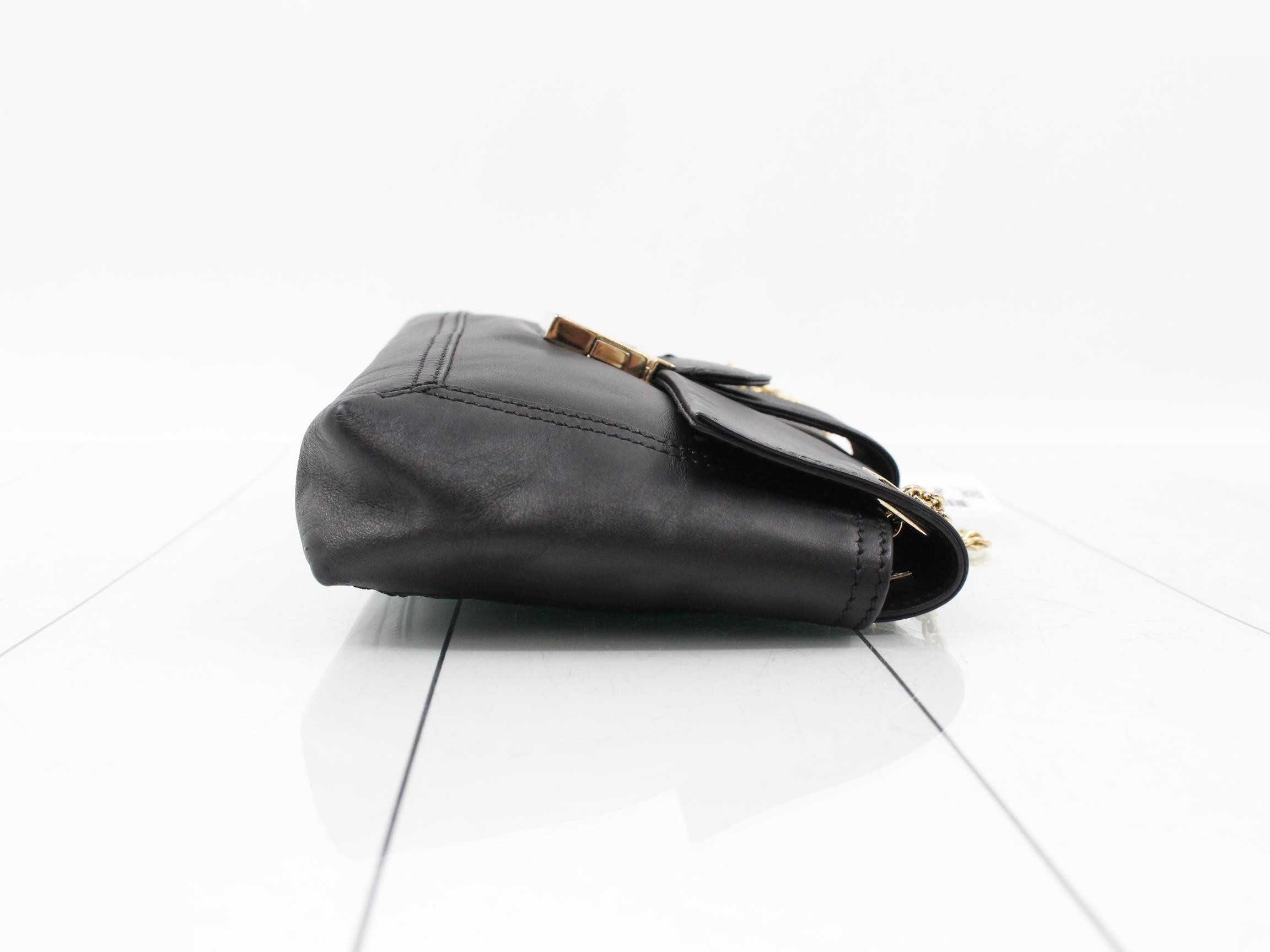 Baguette Shoulder Bag, Chain, Black, Gold, Leather — view 3