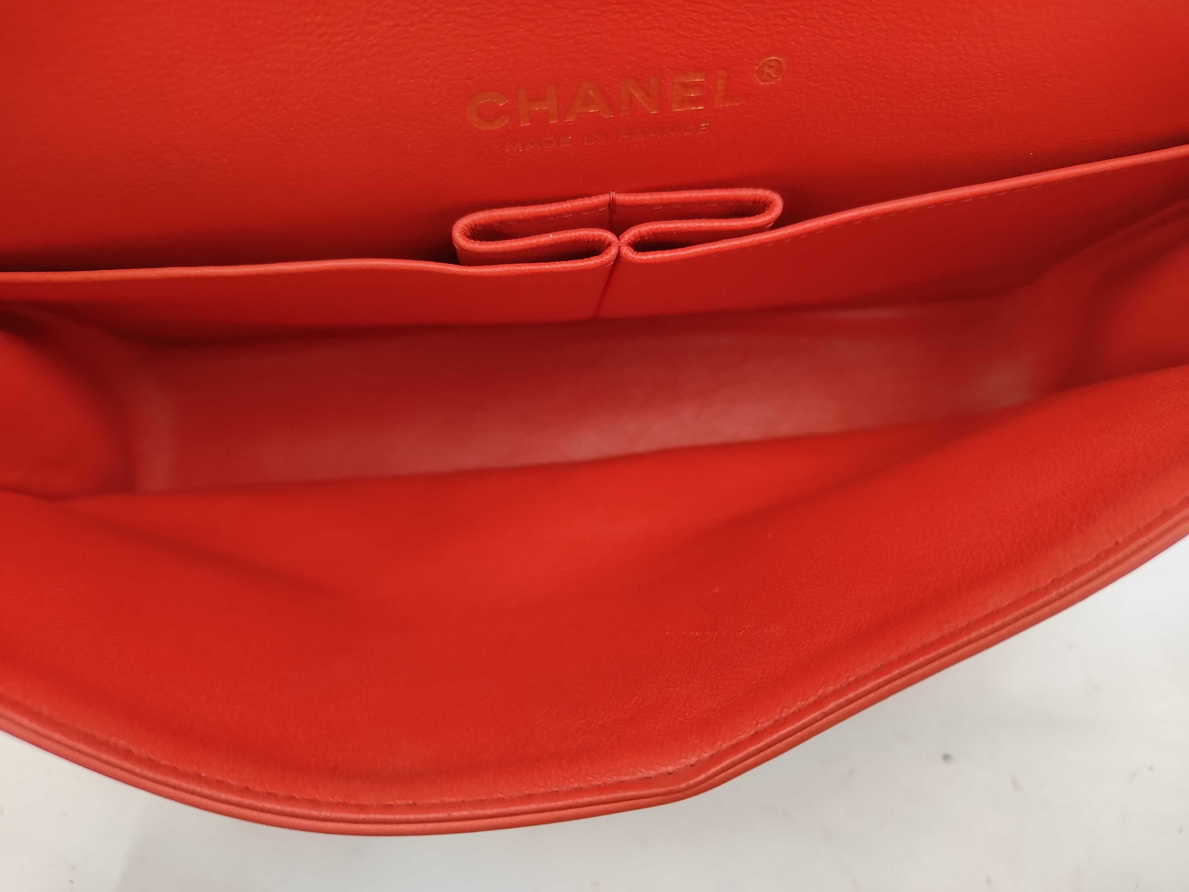 Matelassé 25 Double Flap Chain Shoulder Bag, V-Stitch, Lambskin, Red Shoulder Bag — view 8