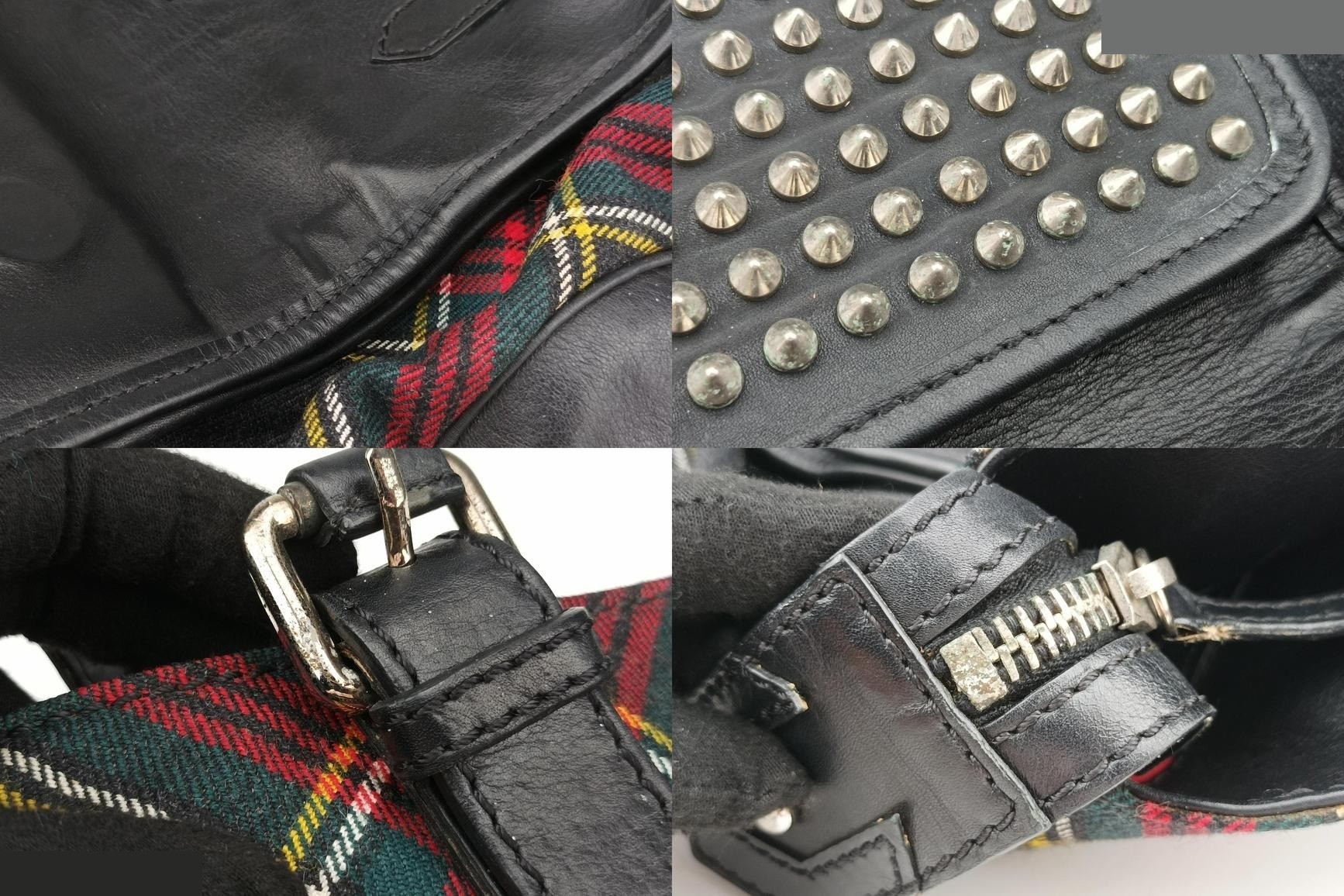 Sid studs canvas/velvet x leather red check x black — view 9