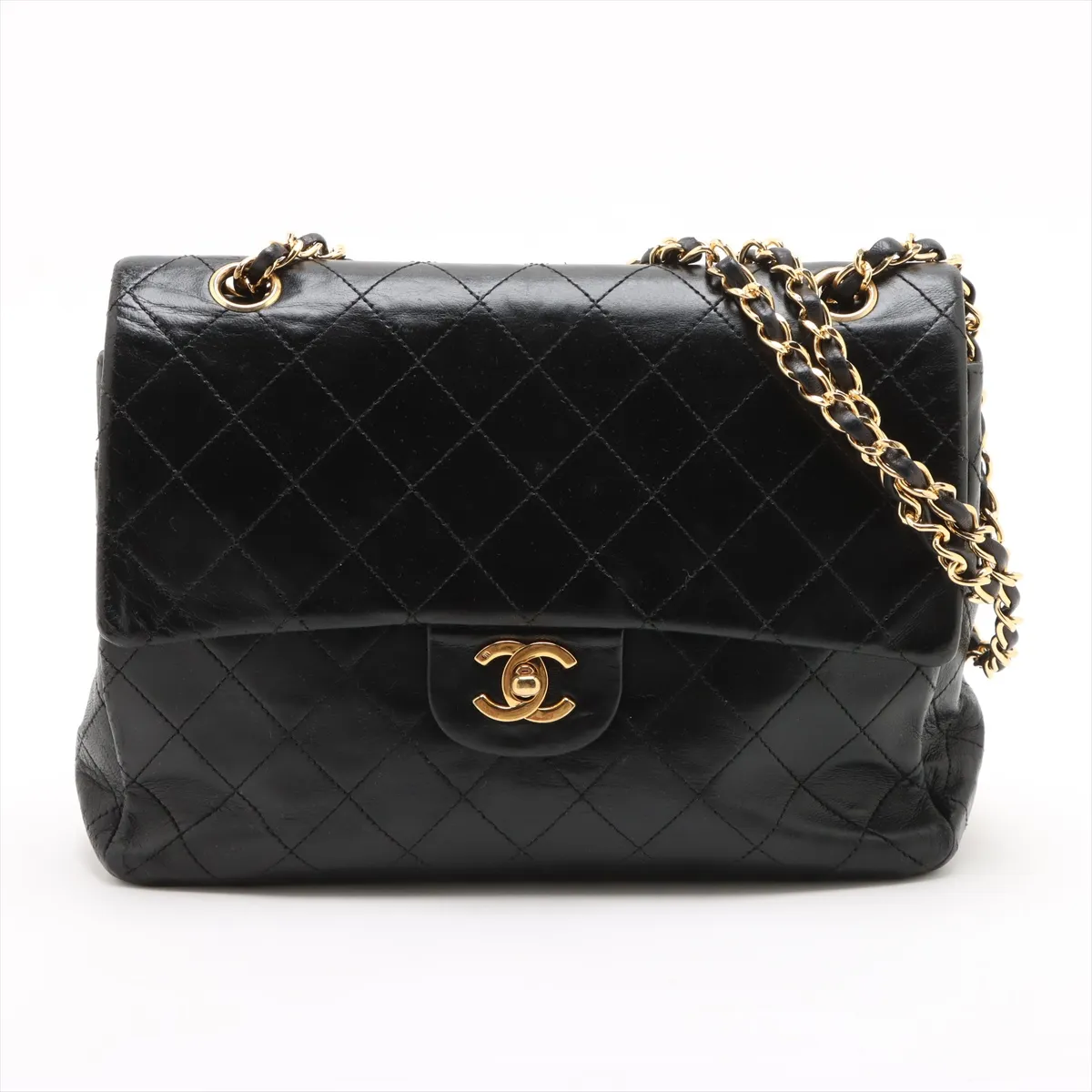 Matelassé Lambskin Double Flap Double Chain Bag, Black with Gold Hardware, Item No. 1416387
