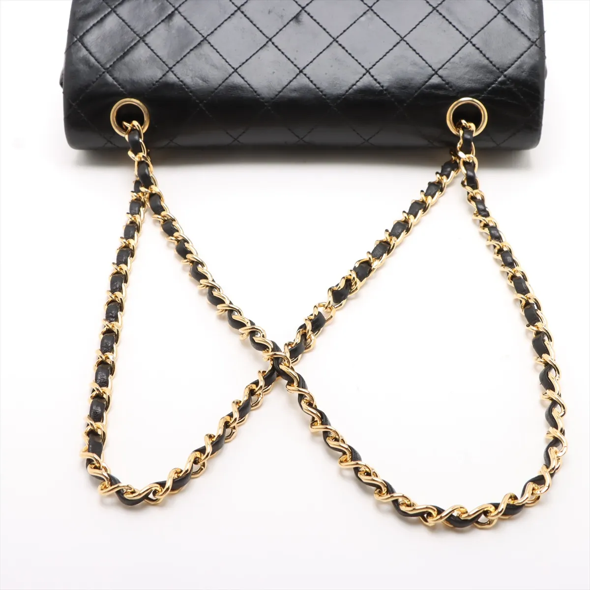 Matelassé Lambskin Double Flap Double Chain Bag, Black with Gold Hardware, Item No. 1416387 — view 5